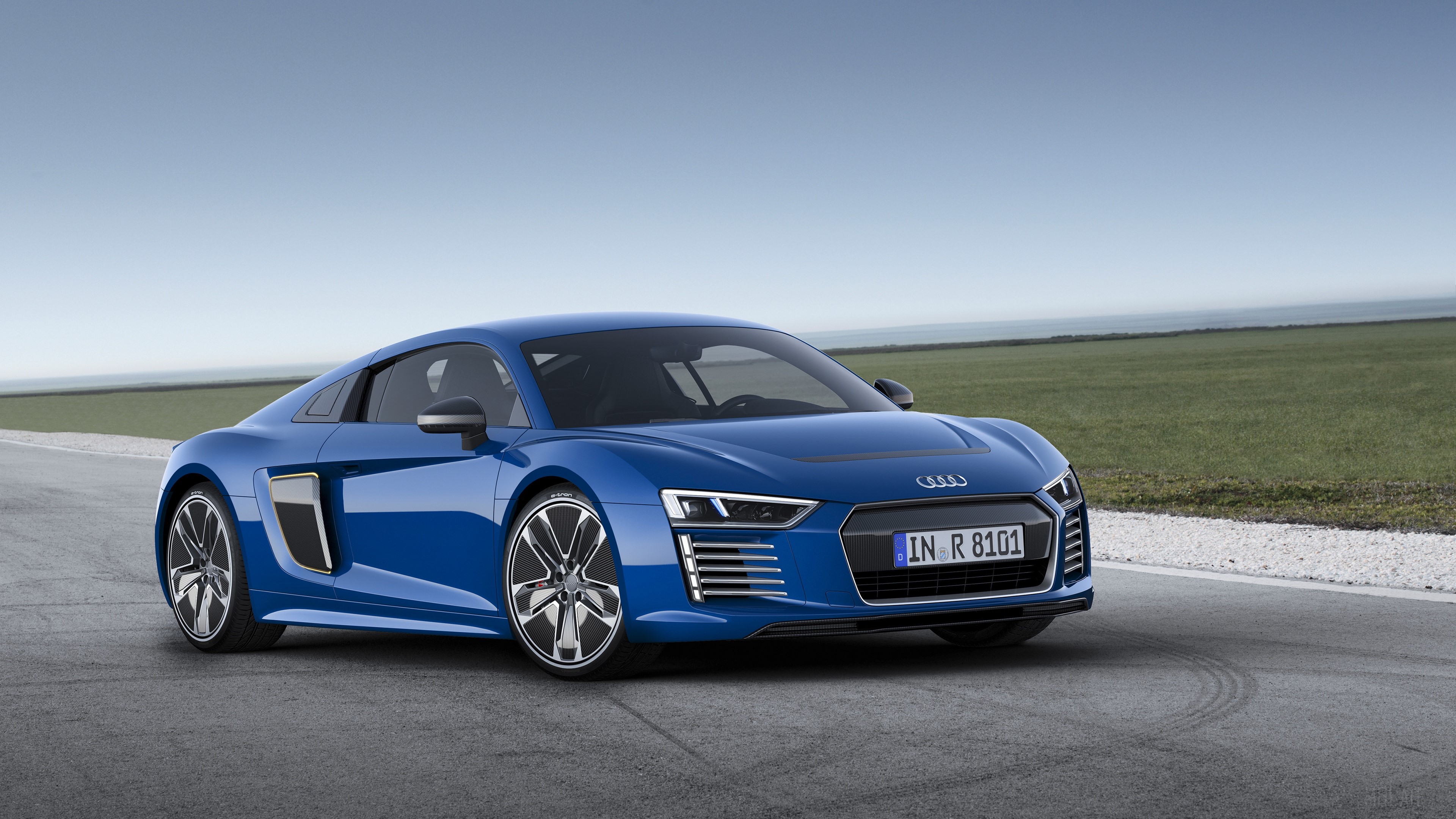 Blue Audi R8 e-tron side view 4K HD Wallpaper