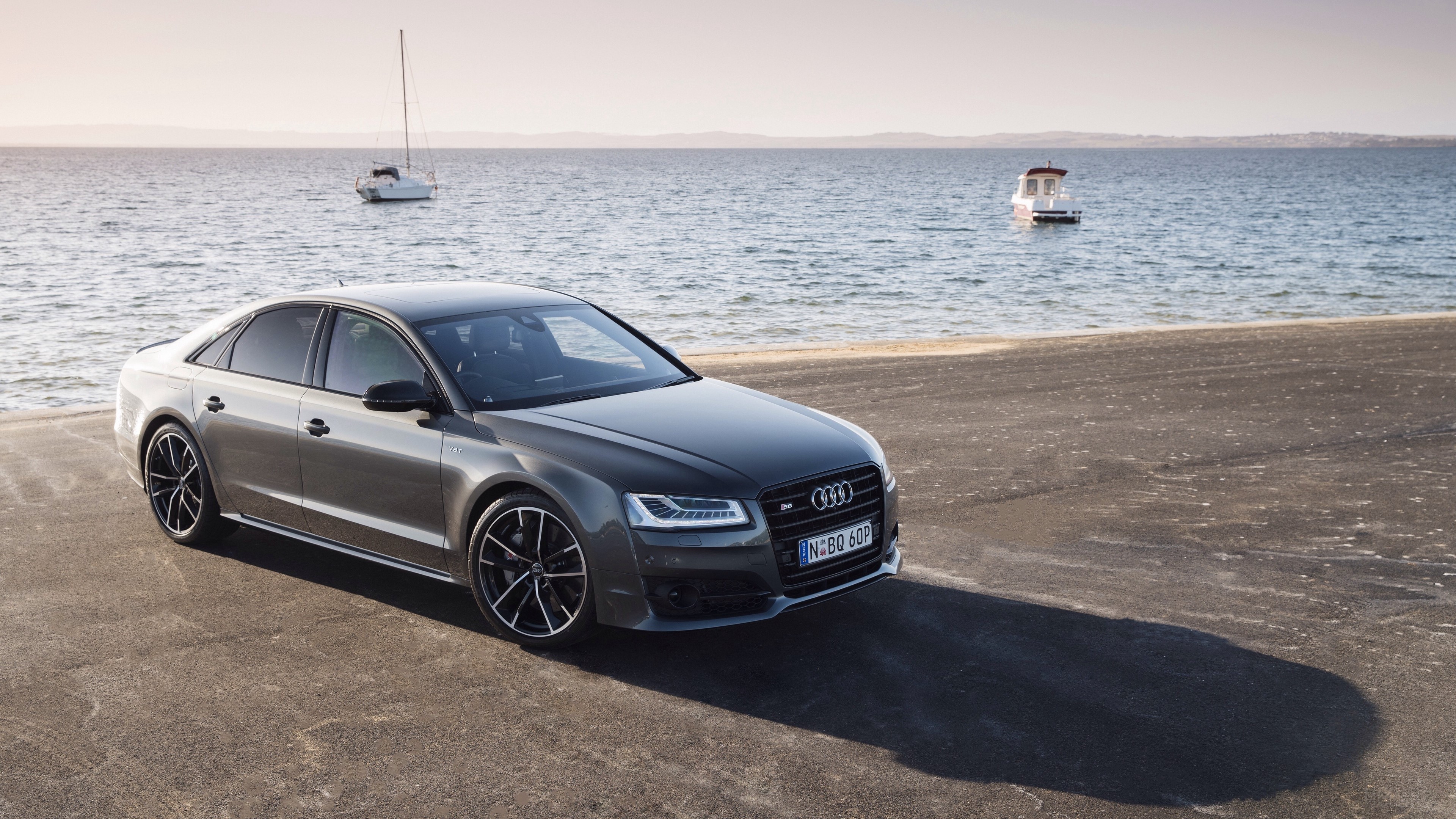 Audi S8 parked by the sea HD Wallpaper