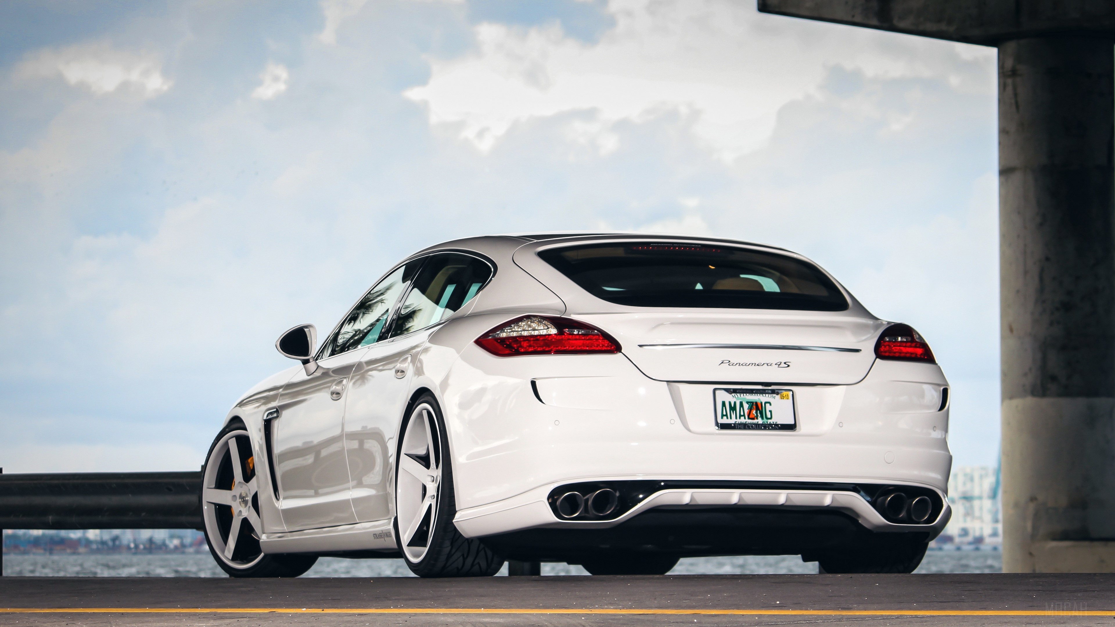 White Porsche Panamera 4S rear view HD Wallpaper