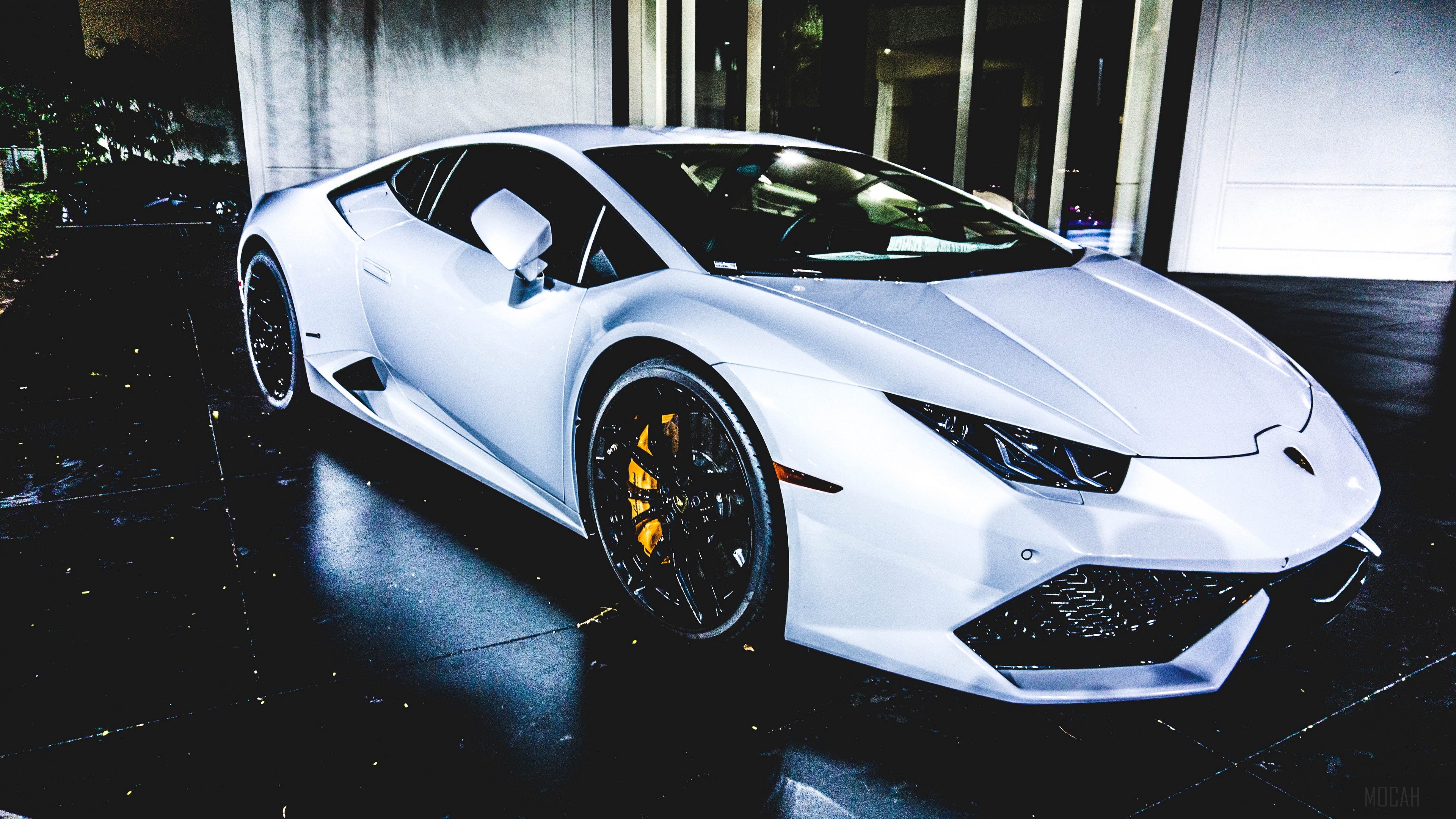 White Lamborghini sports car 4K HD Wallpaper