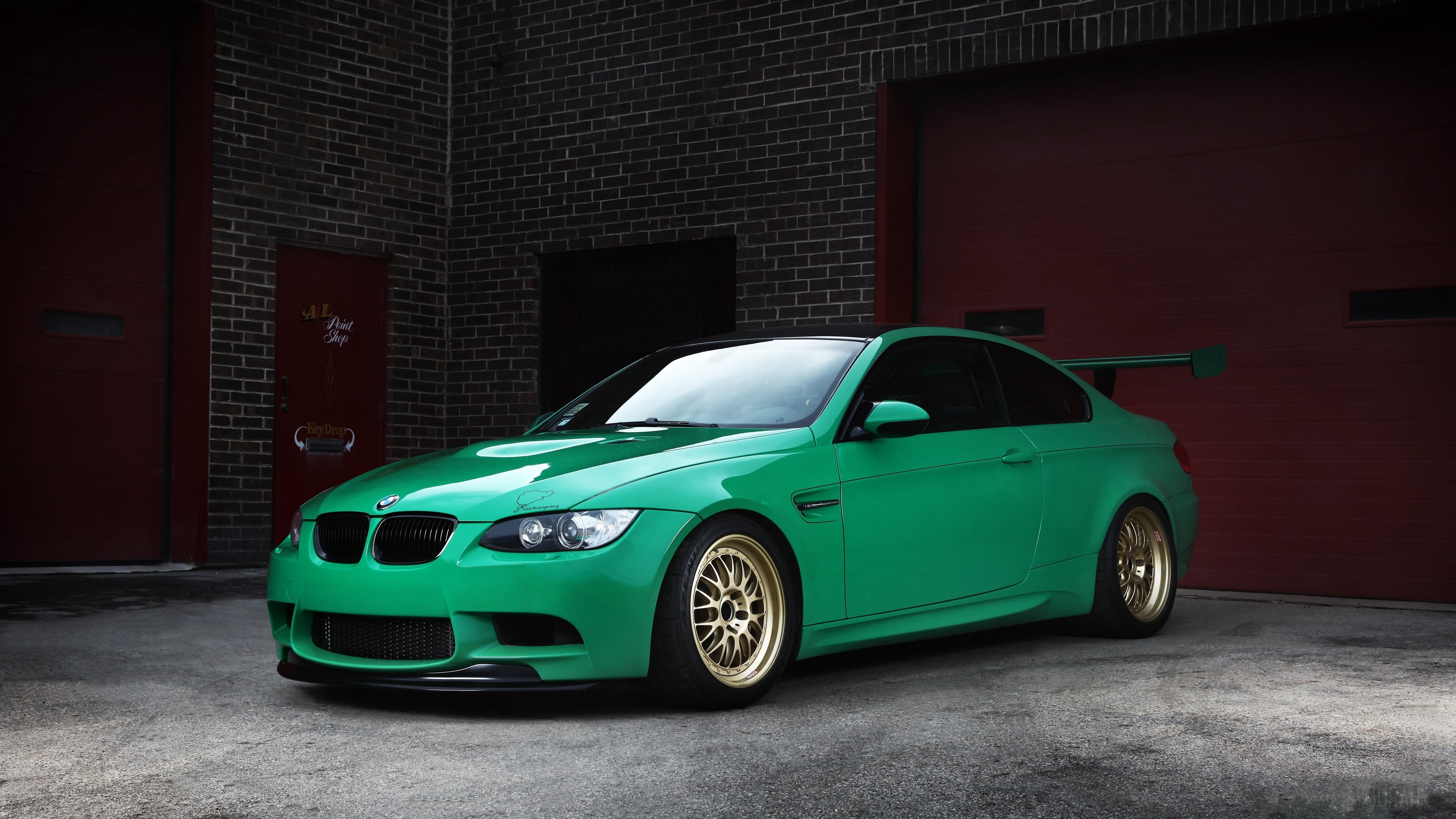 Green BMW M3 E92 with Gold Wheels and Wing HD Wallpaper