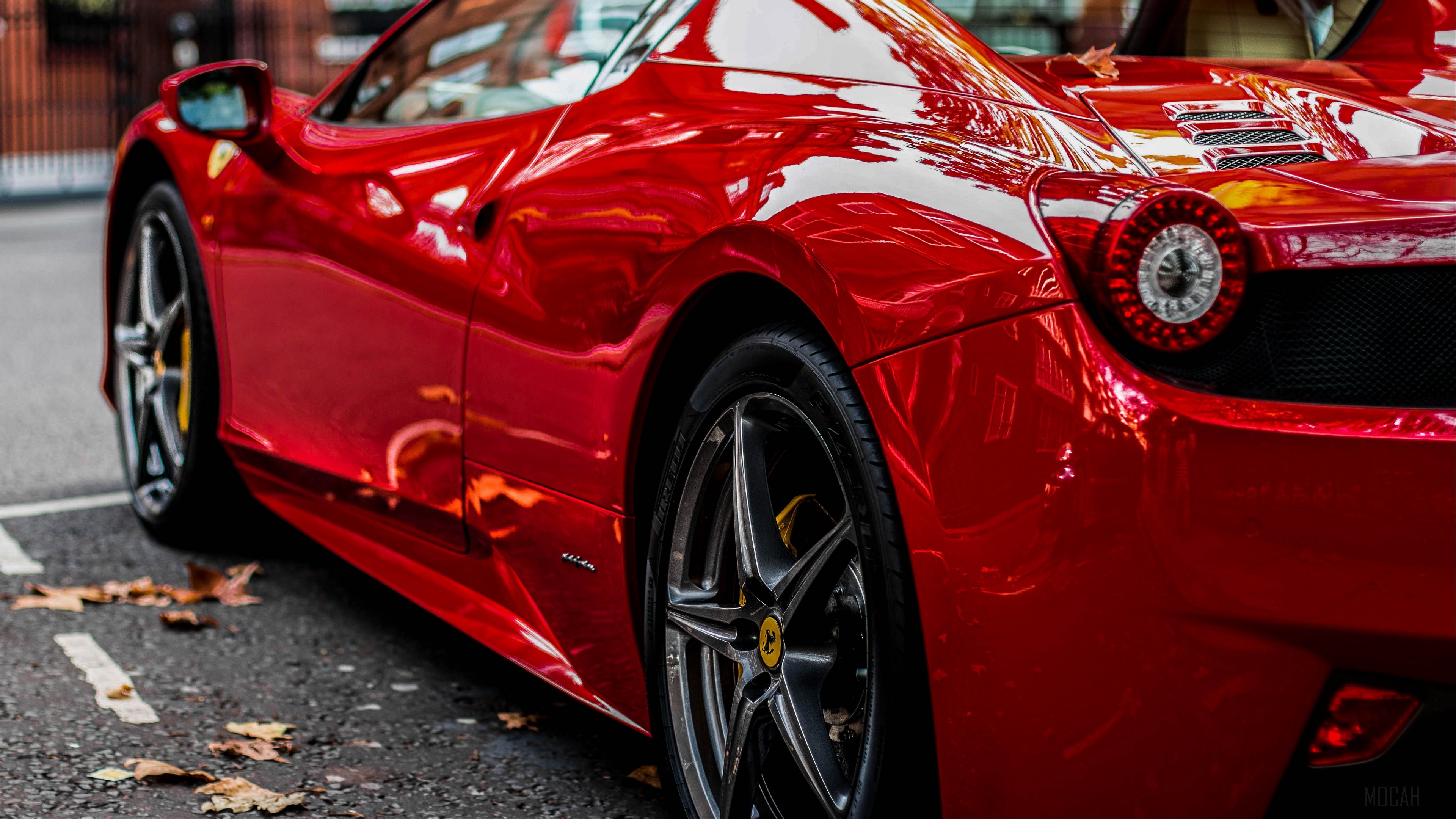 Red Ferrari sports car rear view 4K HD Wallpaper