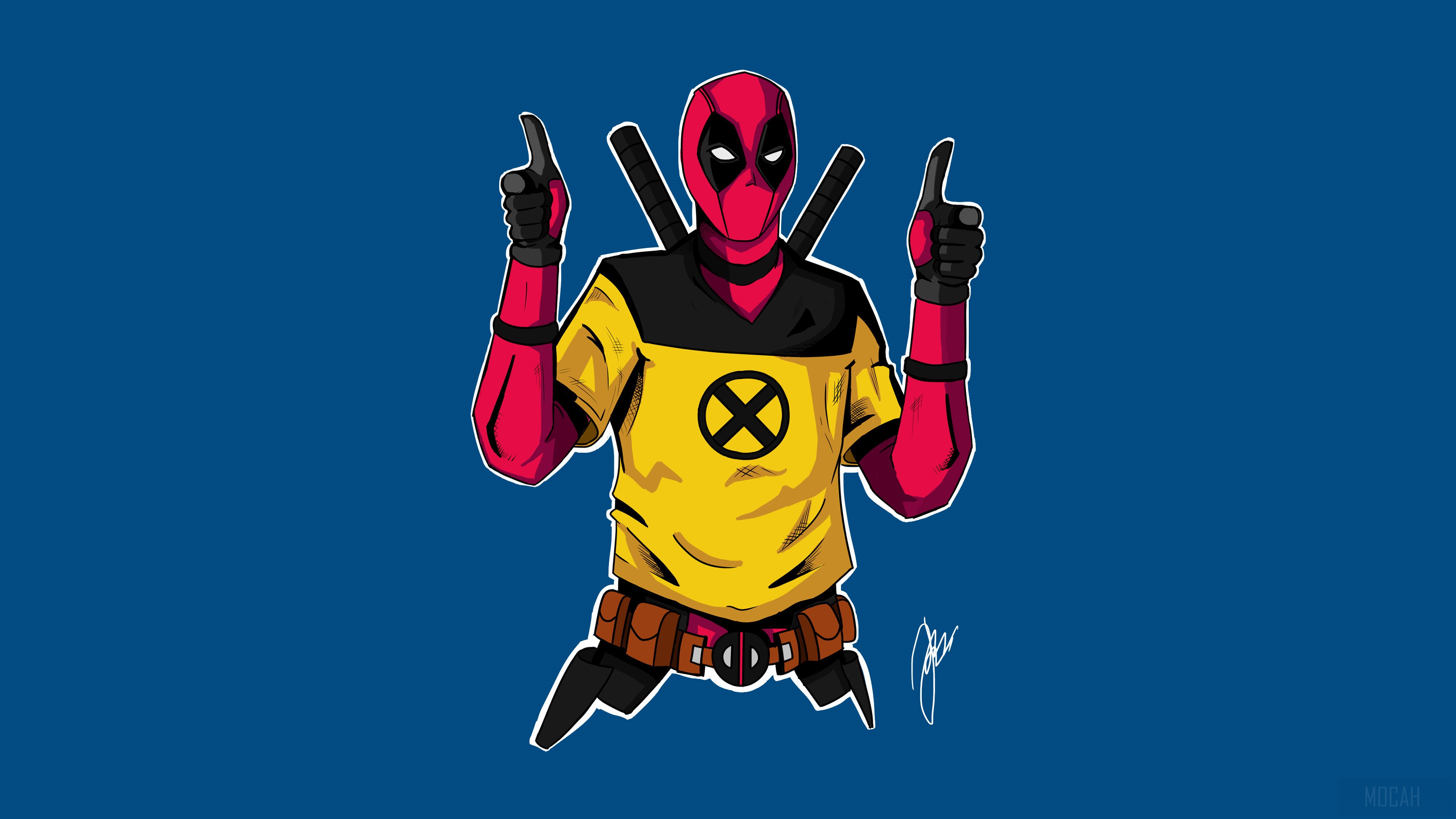 Deadpool from Marvel wearing a yellow X-Men shirt HD Wallpaper