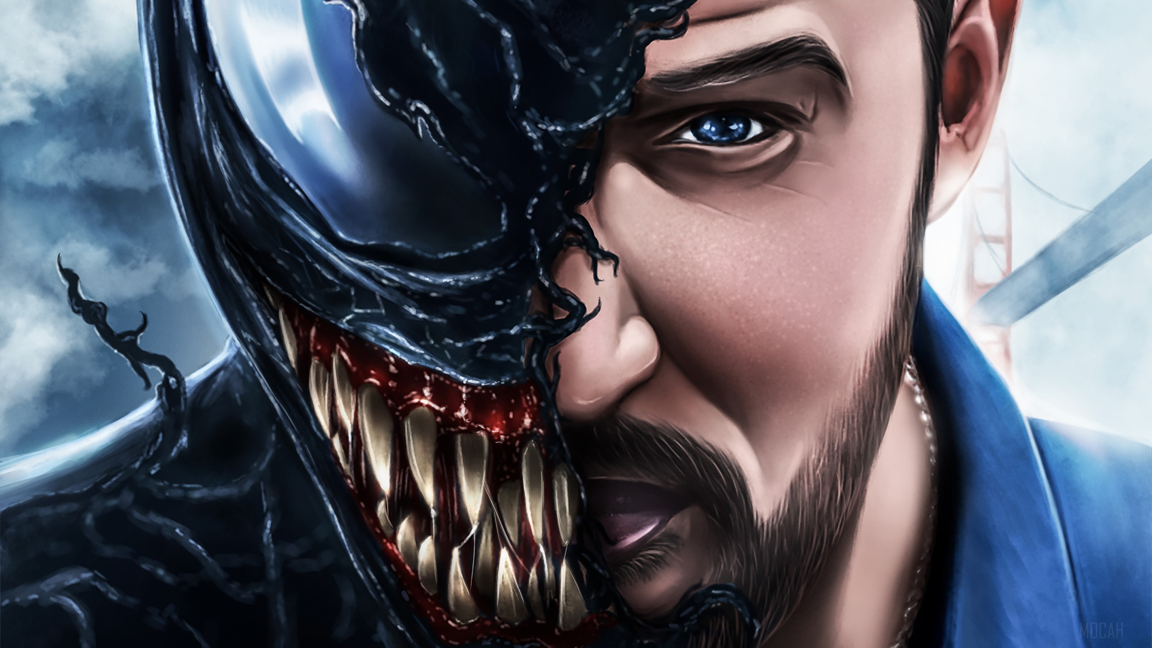 Venom and Eddie Brock from Venom Movie Artwork 4K HD Wallpaper