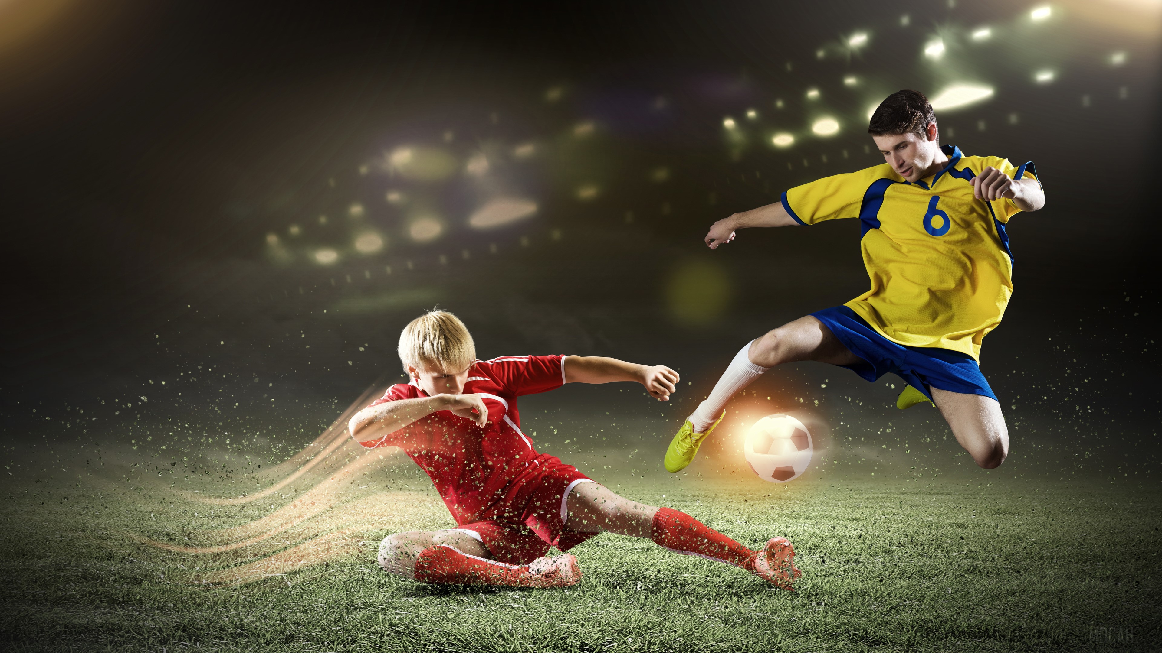 Soccer players in action on a field 4K HD Wallpaper