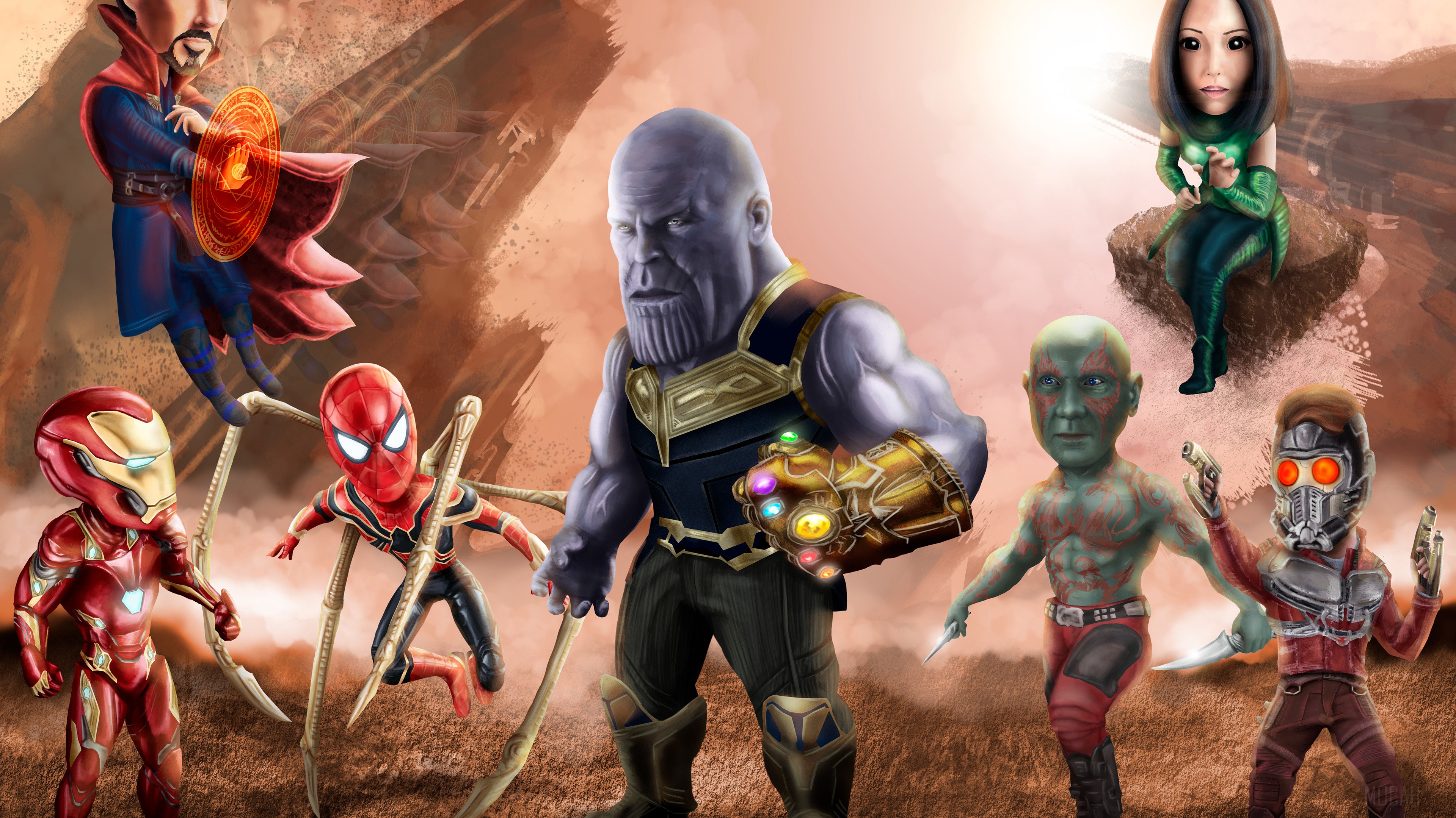 Avengers Infinity War characters with Thanos and Infinity Gauntlet 4K HD Wallpaper