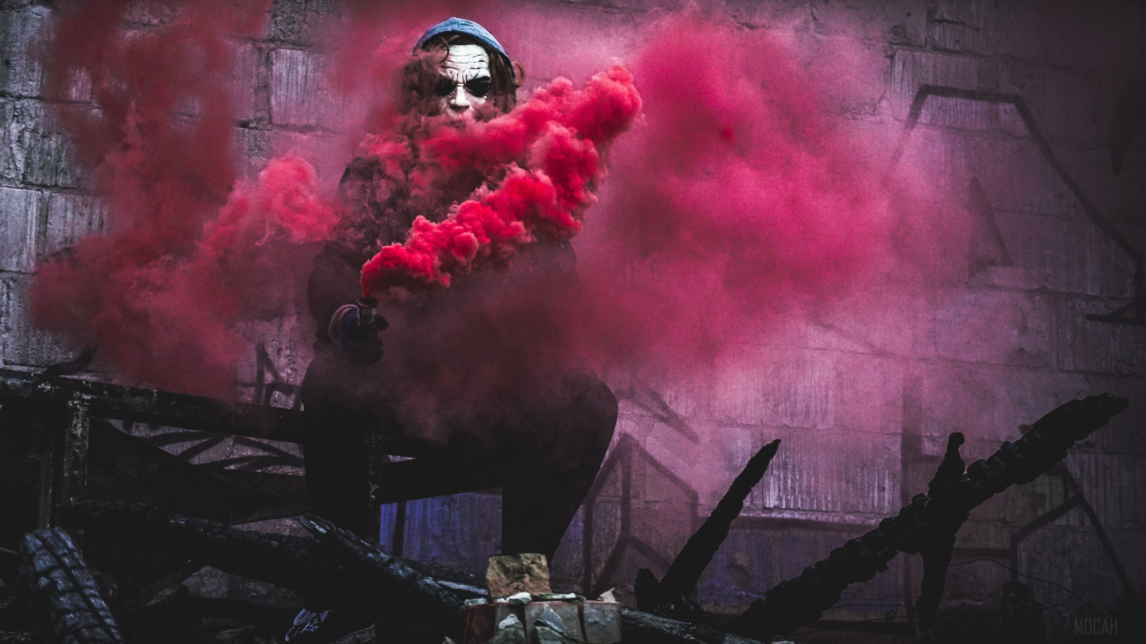 Joker with Red Smoke 4K HD Wallpaper