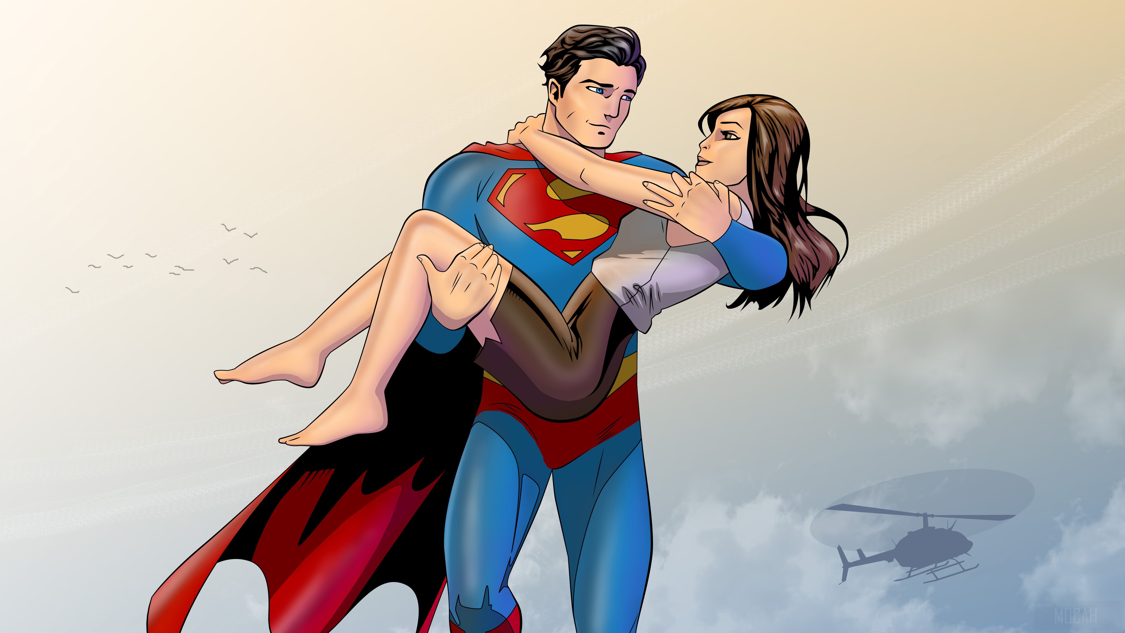 Superman carrying Lois Lane artwork 4K HD Wallpaper