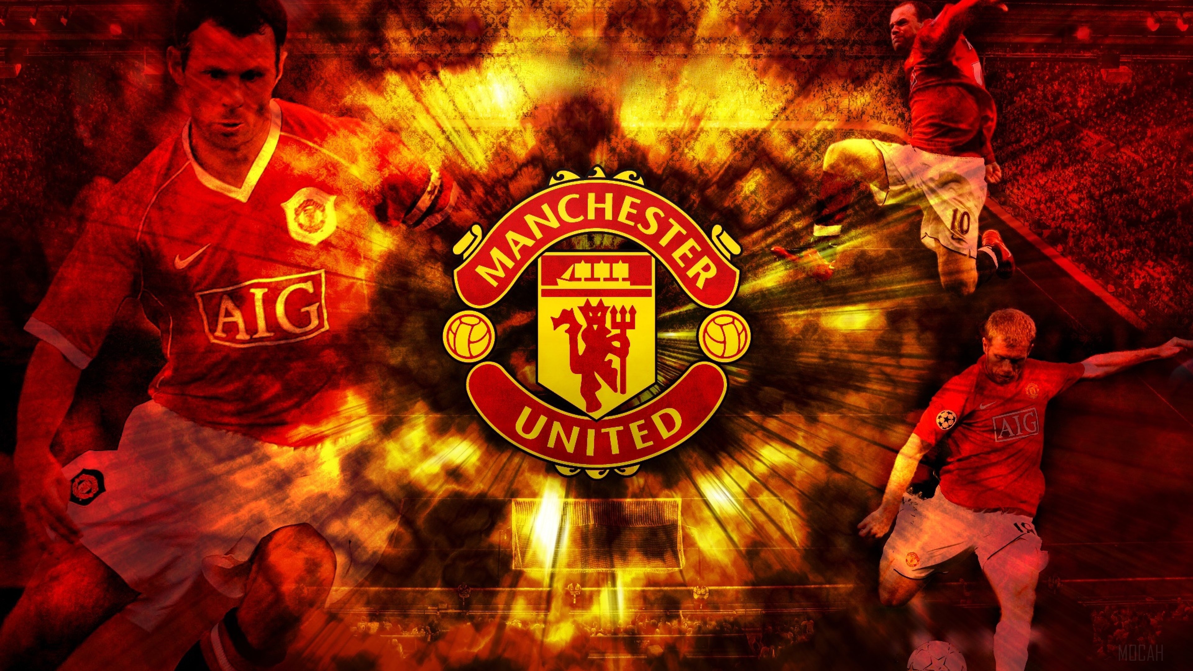 Manchester United Players and Logo 4K HD Wallpaper