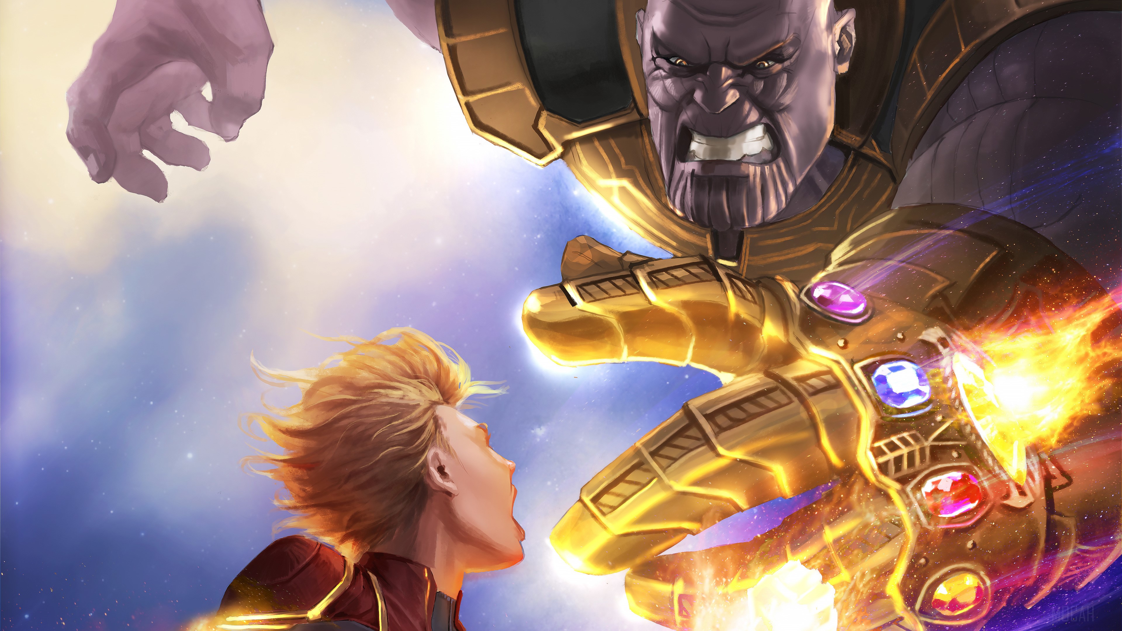 Captain Marvel vs. Thanos Artwork 4K HD Wallpaper