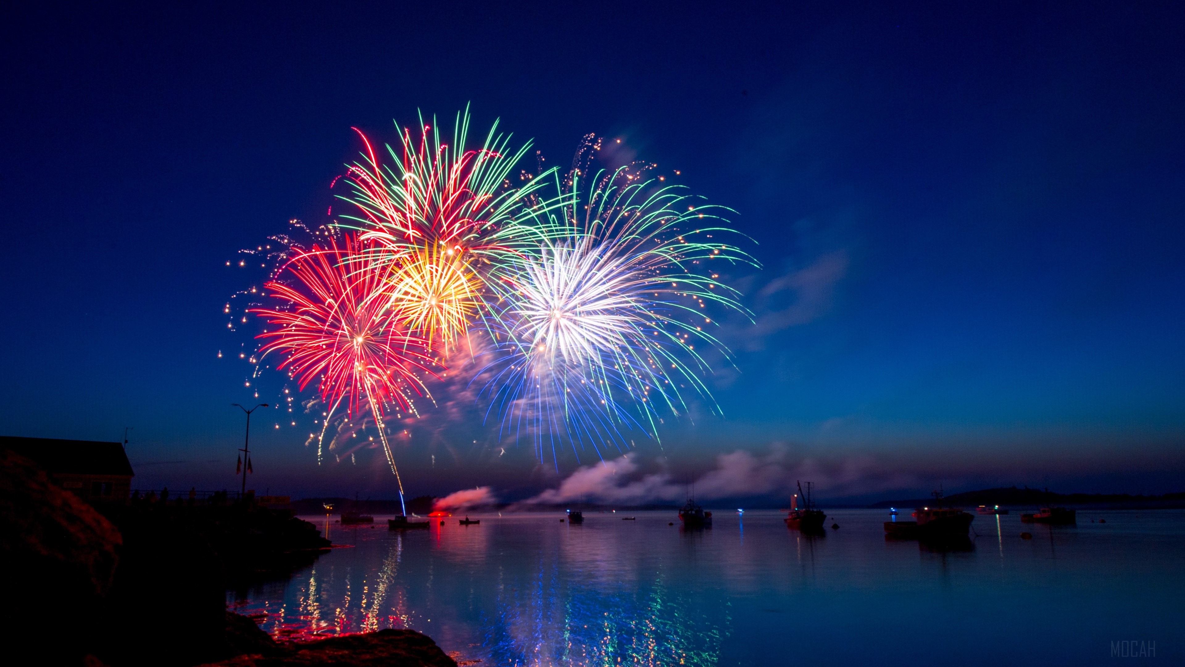 Fireworks over Lubec, USA HD Wallpaper