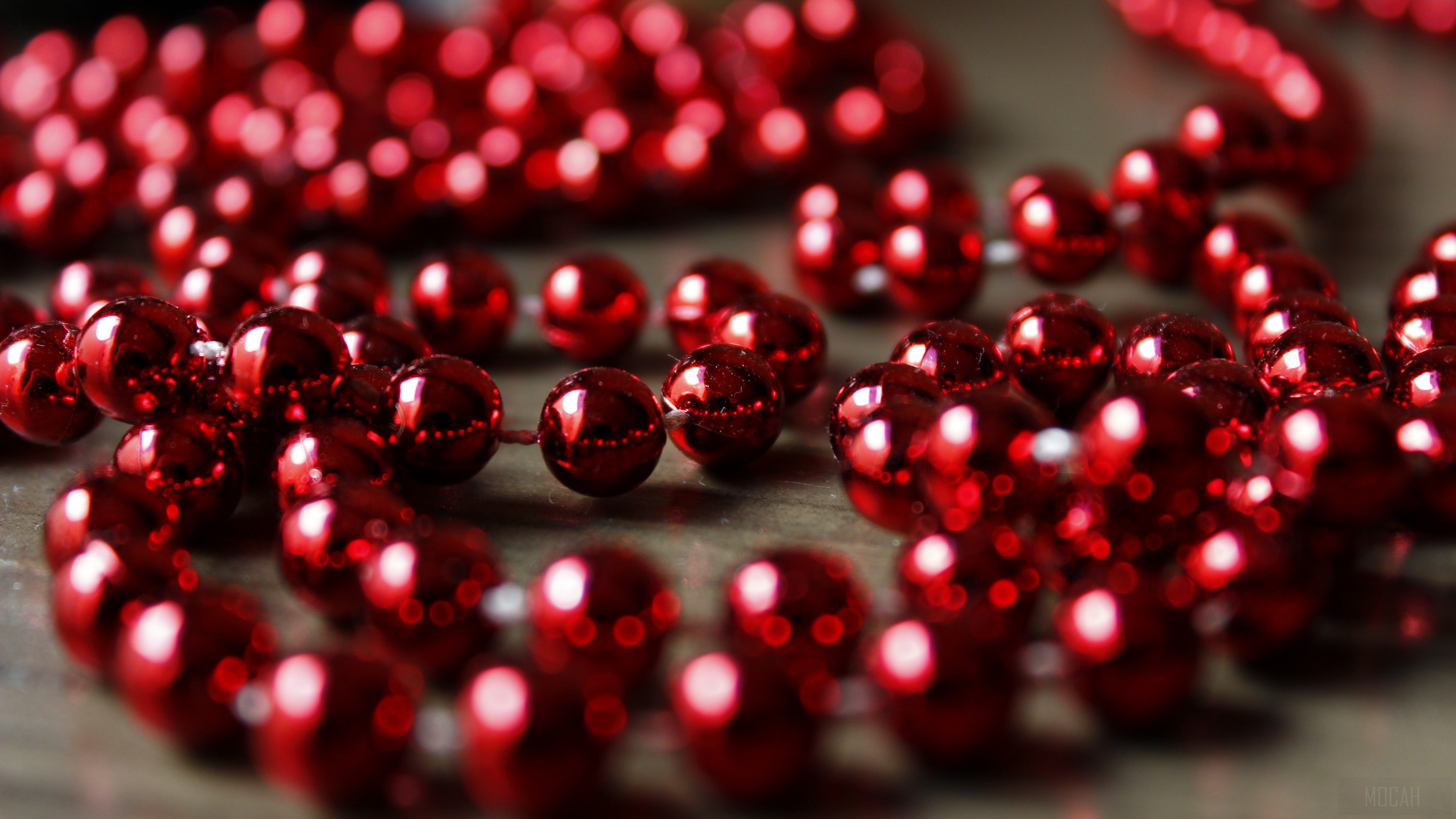 Red Christmas Beads Decoration 4K HD Wallpaper