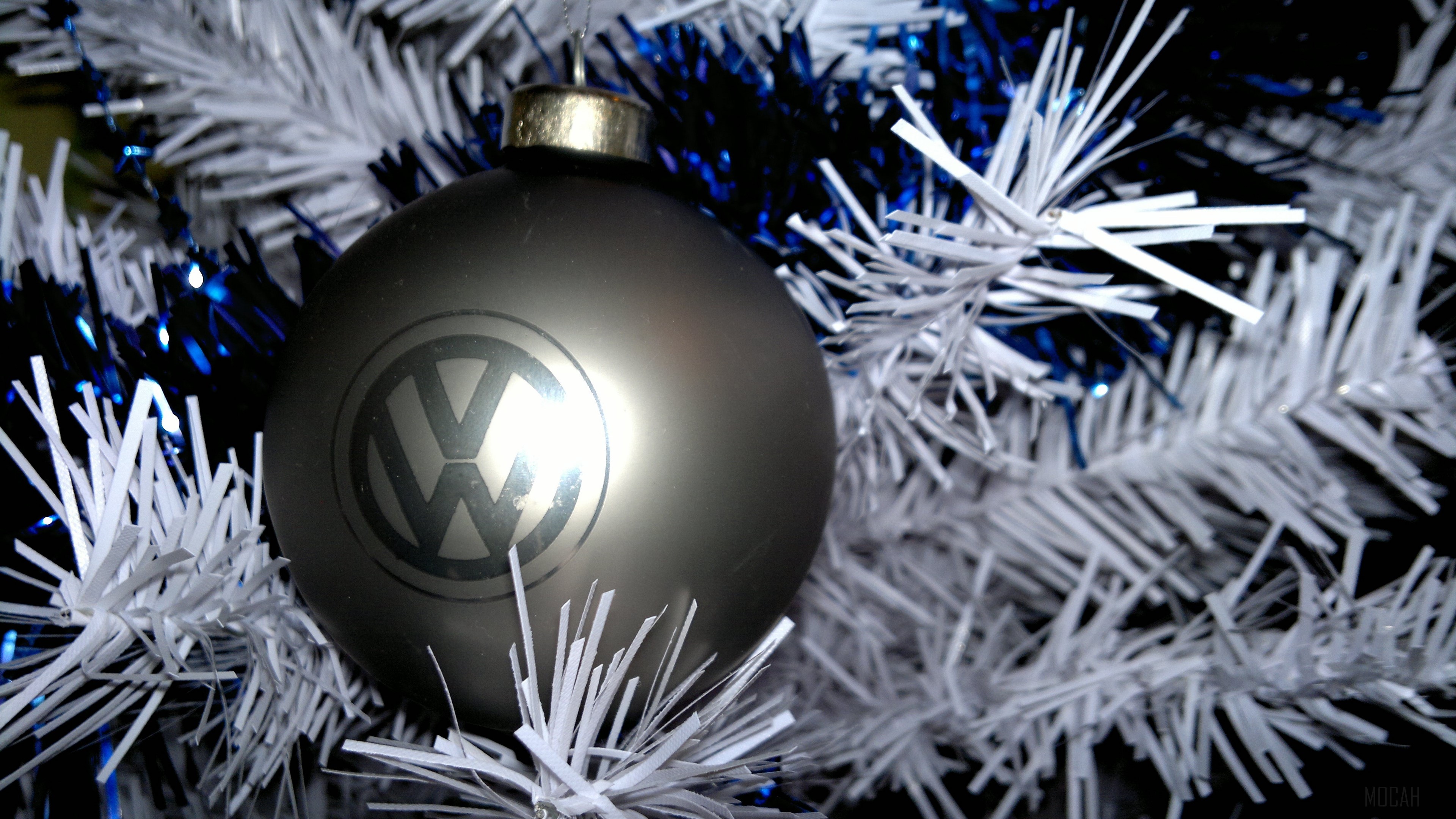 Volkswagen Christmas ornament on a white tree HD Wallpaper