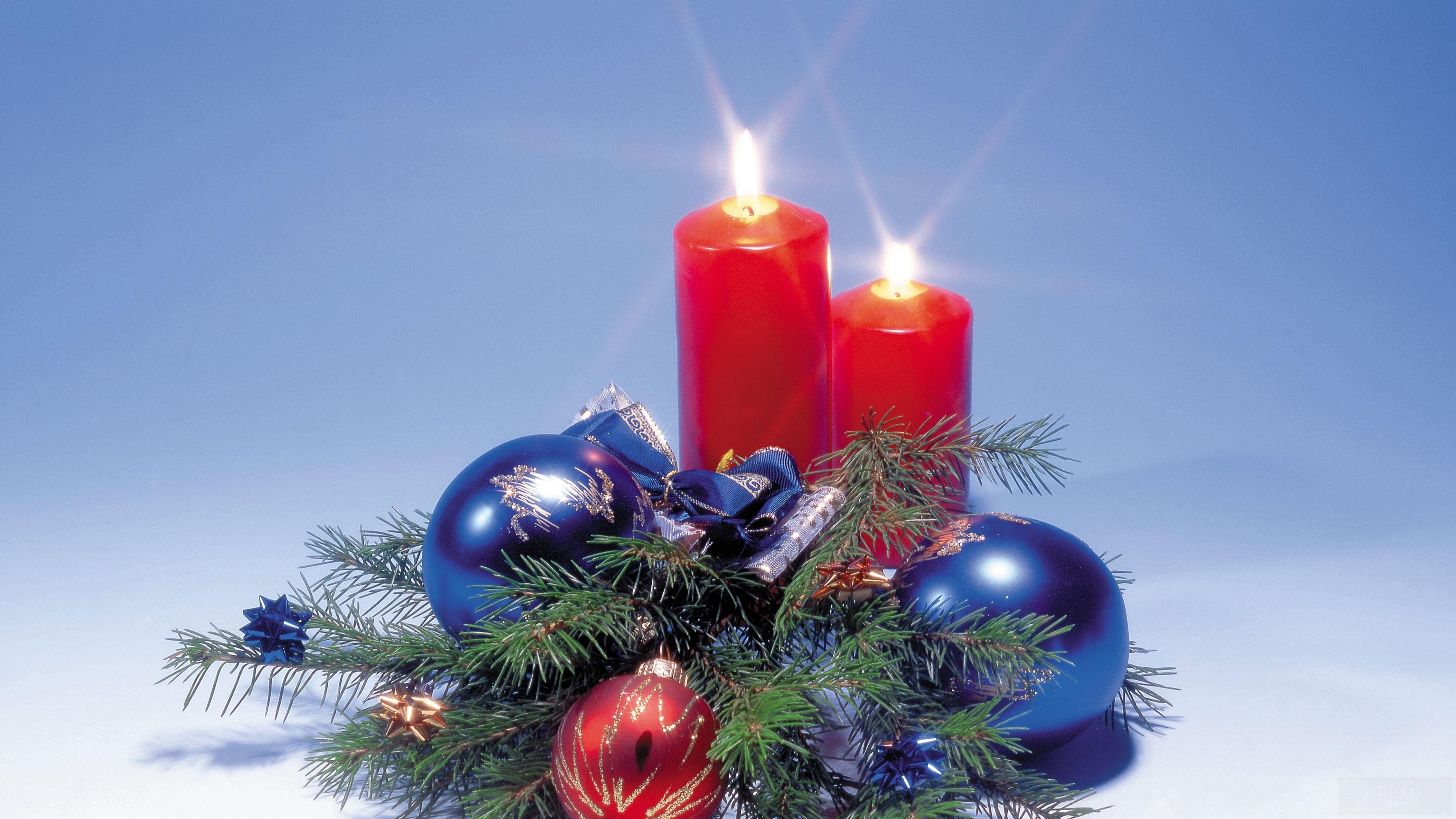 Christmas candles with ornaments and pine needles 4K HD Wallpaper