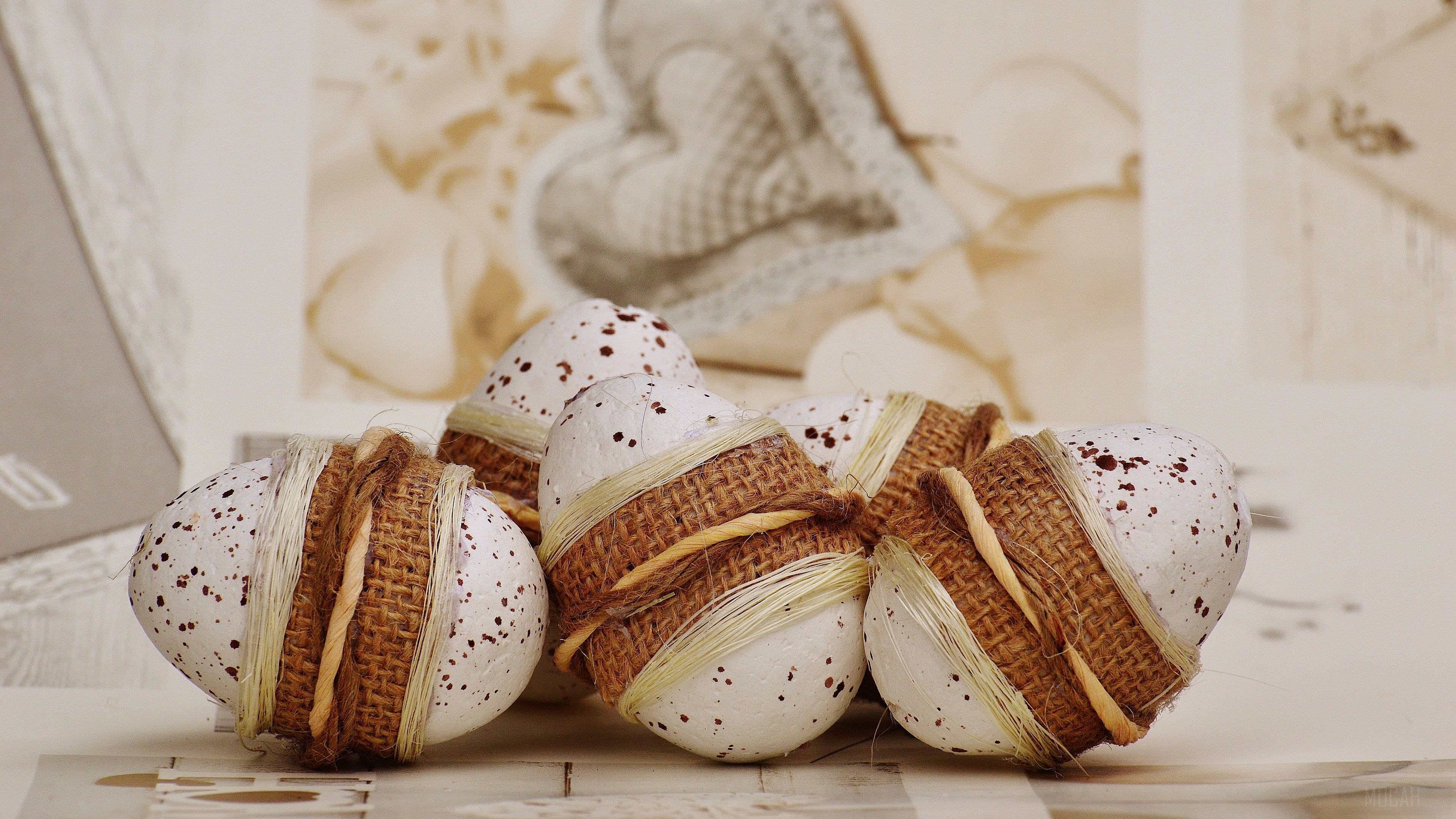 Easter eggs decorated with burlap and twine HD Wallpaper