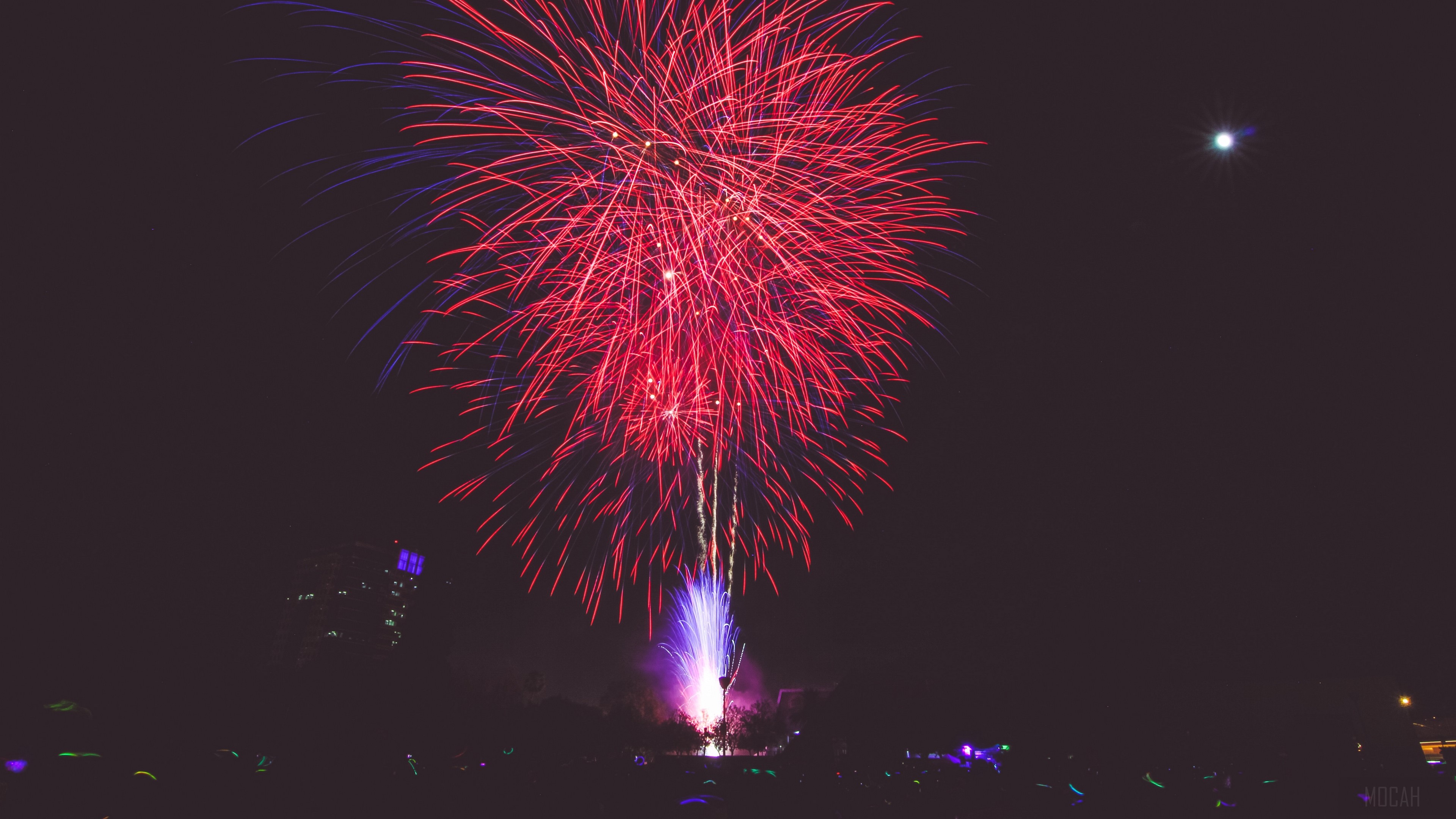 Fireworks display in the night sky HD Wallpaper