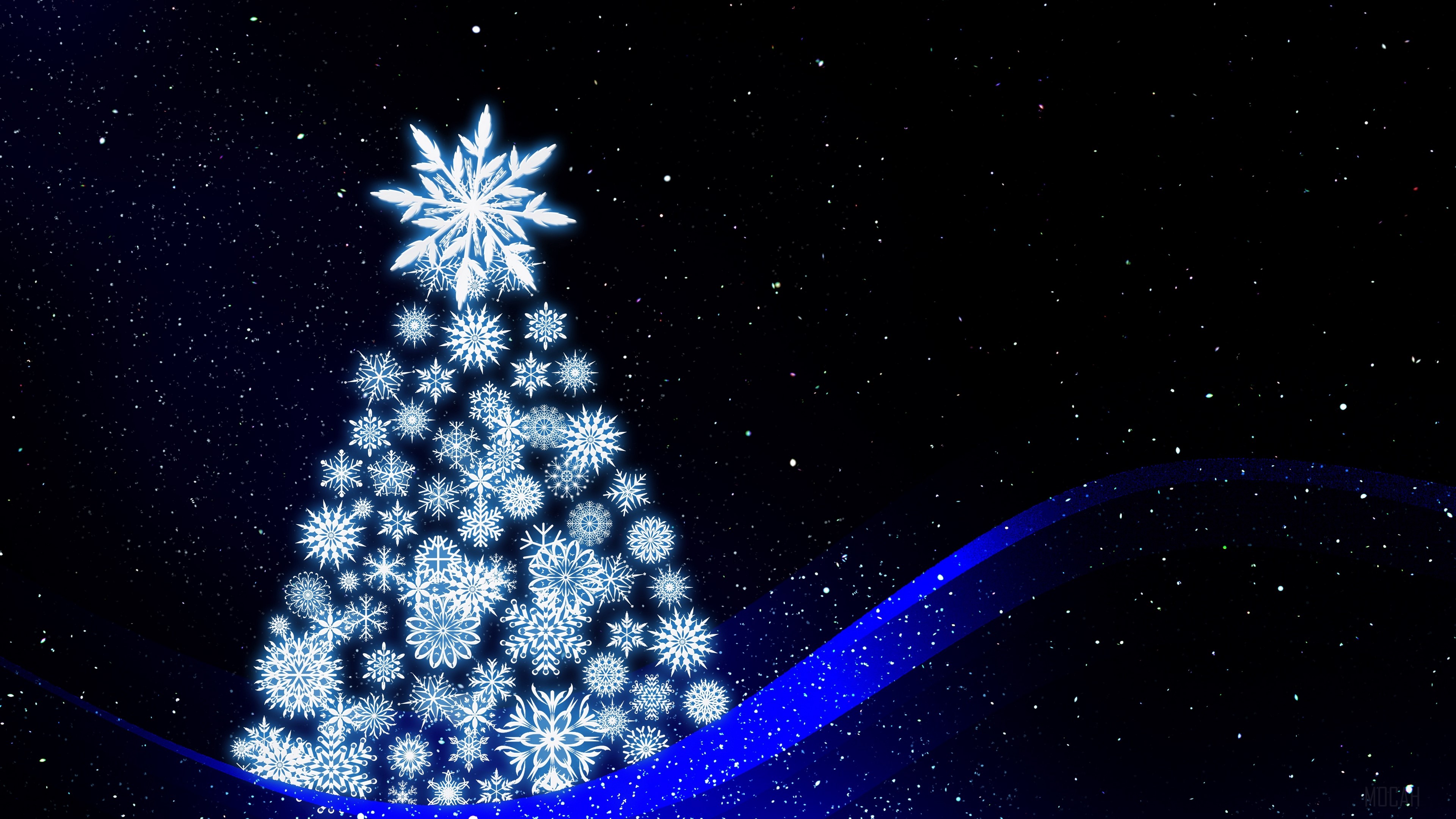 Christmas tree made of snowflakes in 4K HD Wallpaper