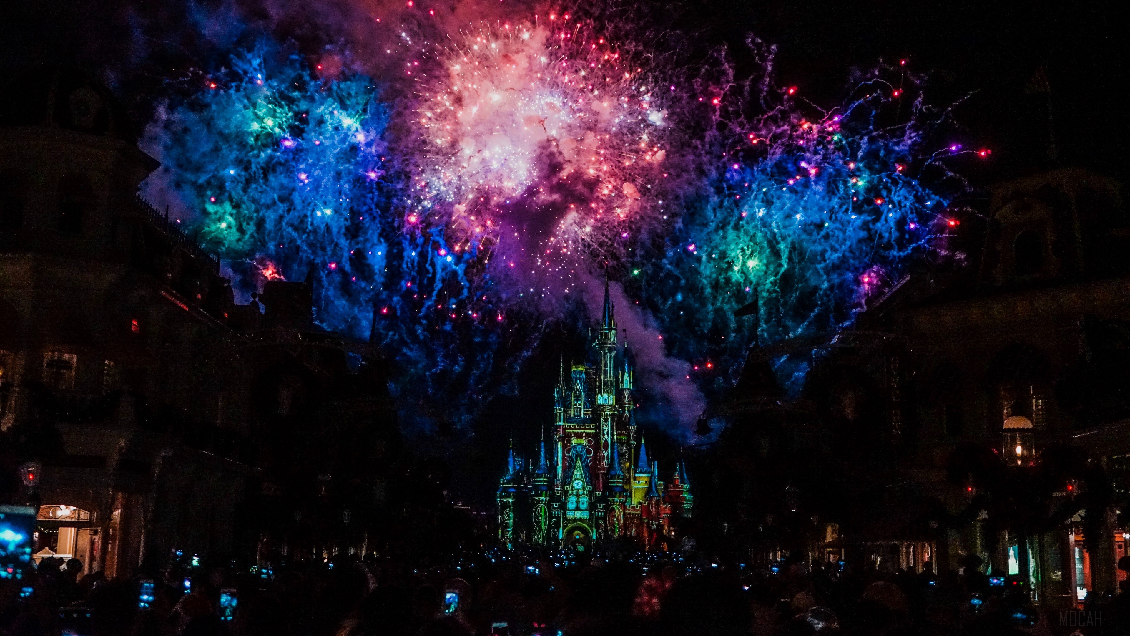 Colorful Fireworks Display Over Illuminated Castle HD Wallpaper