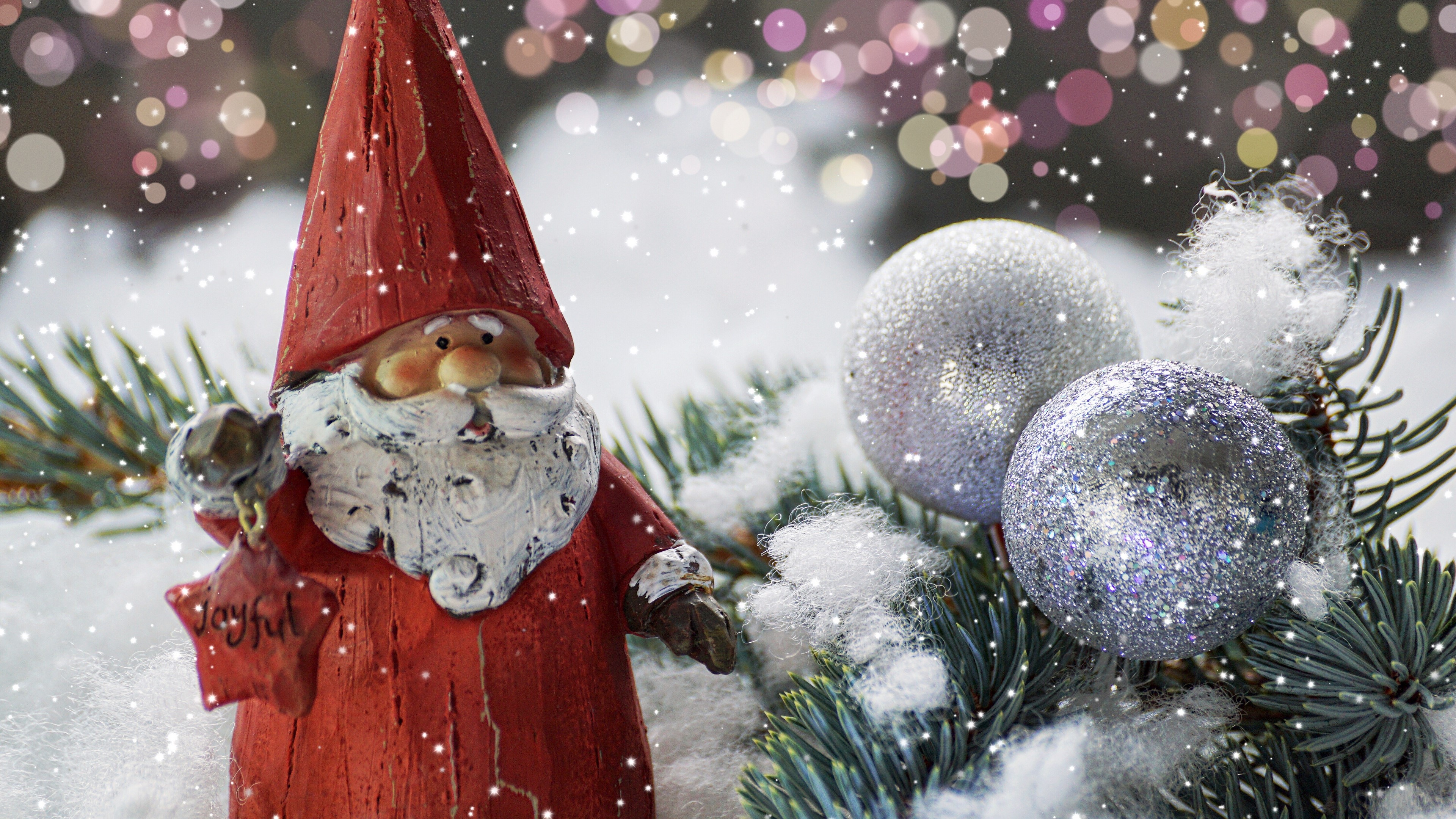 Santa Claus figurine with Christmas ornaments HD Wallpaper