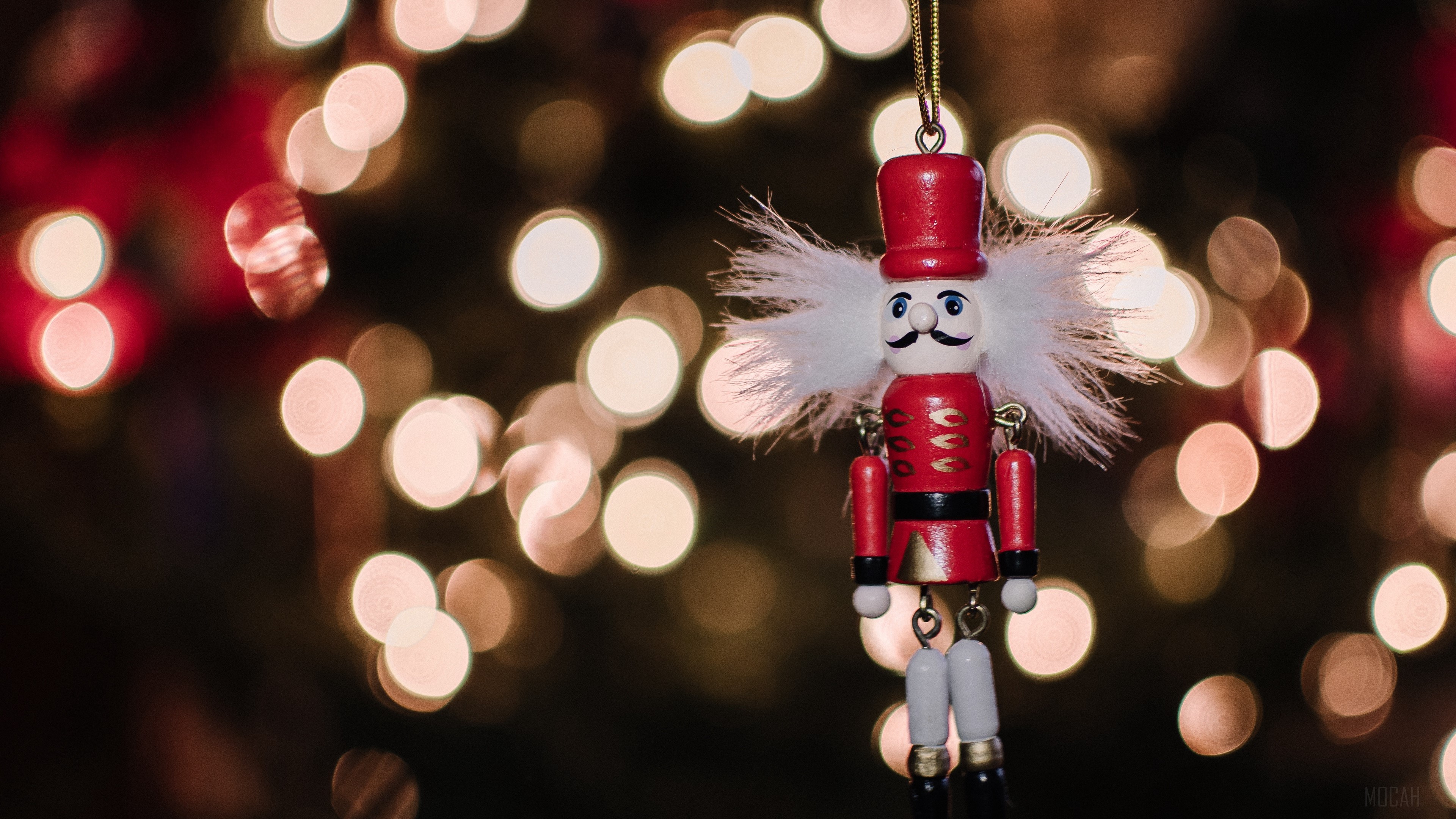 Nutcracker Christmas Ornament with Bokeh Lights 4K HD Wallpaper