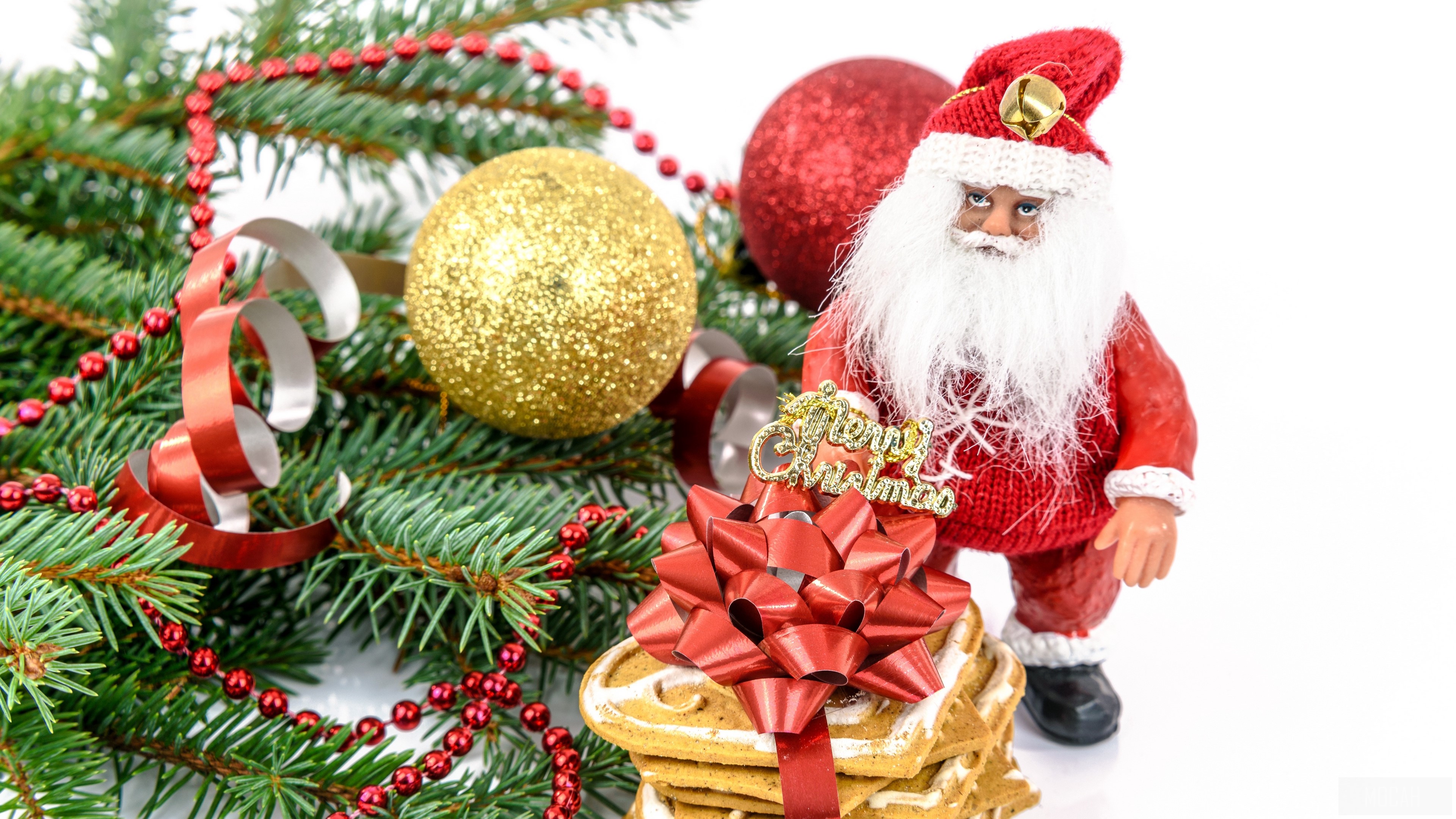 Christmas decorations with Santa Claus and cookies HD Wallpaper