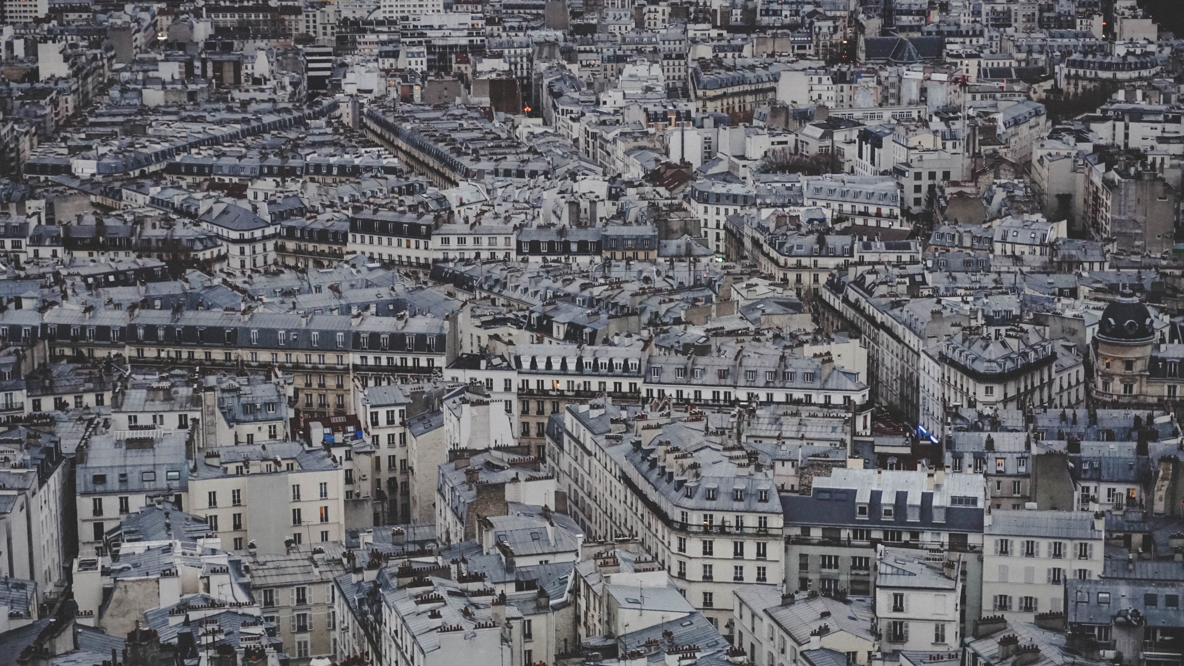 Top view of Paris rooftops 4K HD Wallpaper