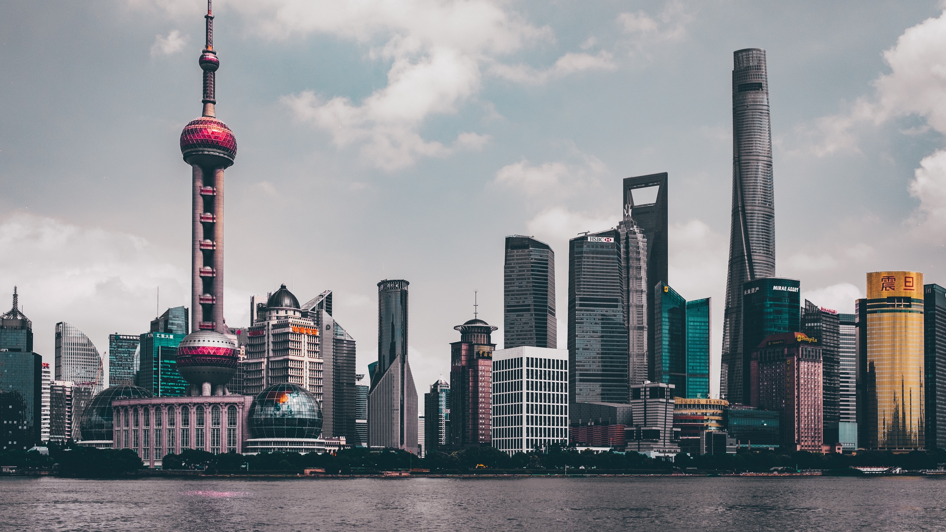 Shanghai skyline with Oriental Pearl Tower and skyscrapers 4K HD Wallpaper