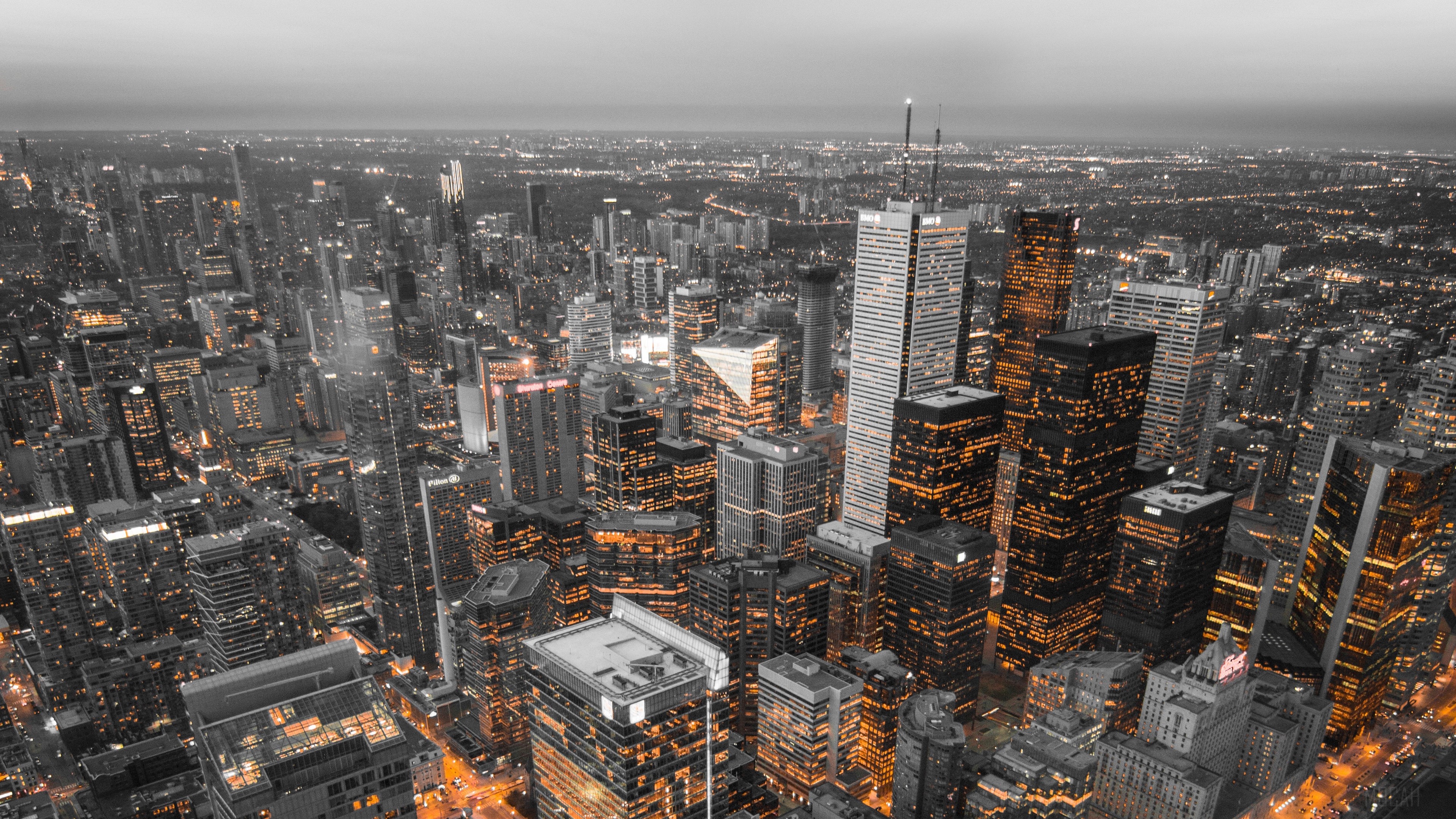 Aerial view of Toronto skyscrapers at night 4K HD Wallpaper