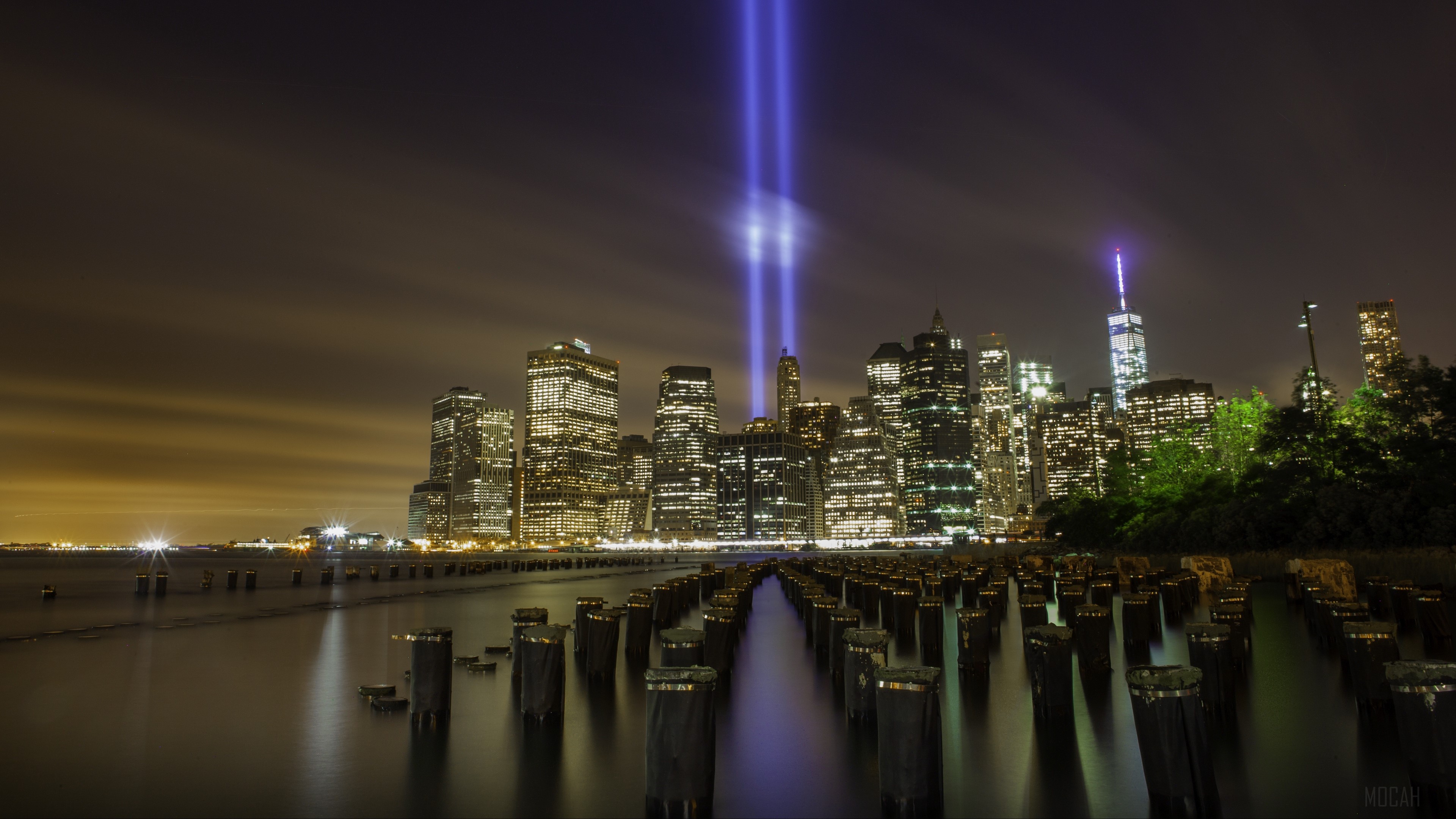New York City Skyline with Tribute in Light HD Wallpaper
