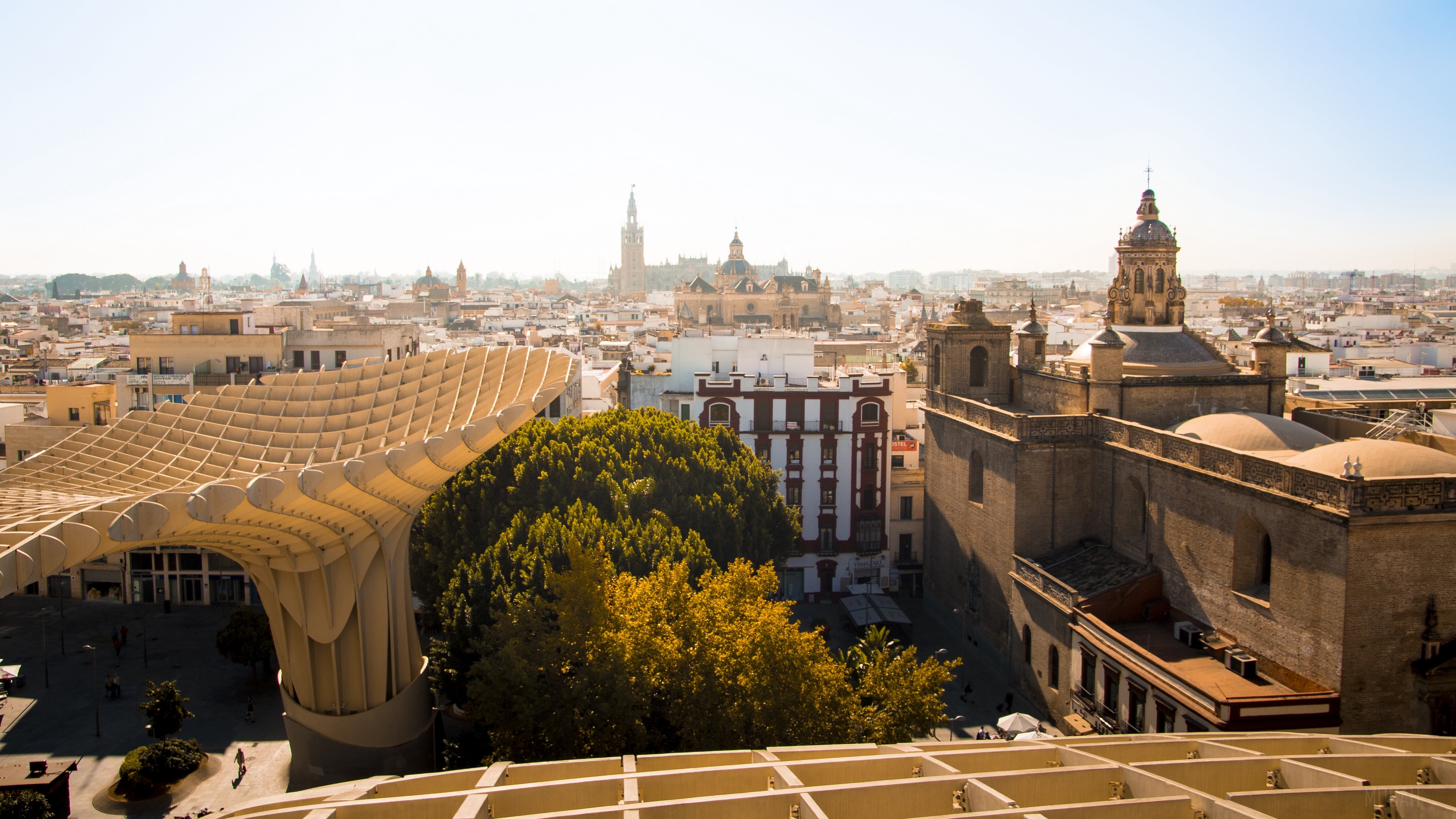 Cityscape with Metropol Parasol and Churches HD Wallpaper