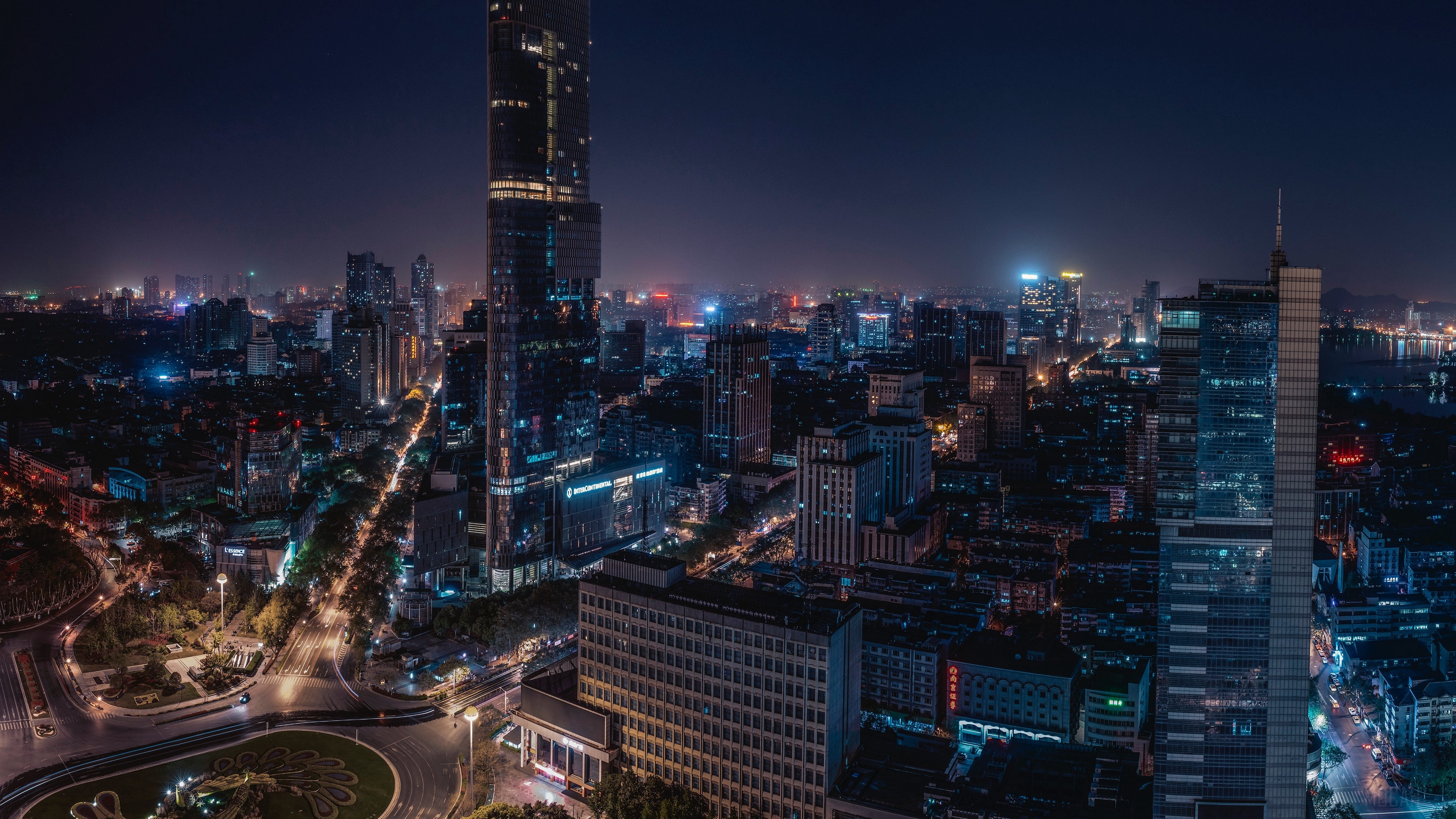 Night cityscape of Nanjing, China 4K HD Wallpaper