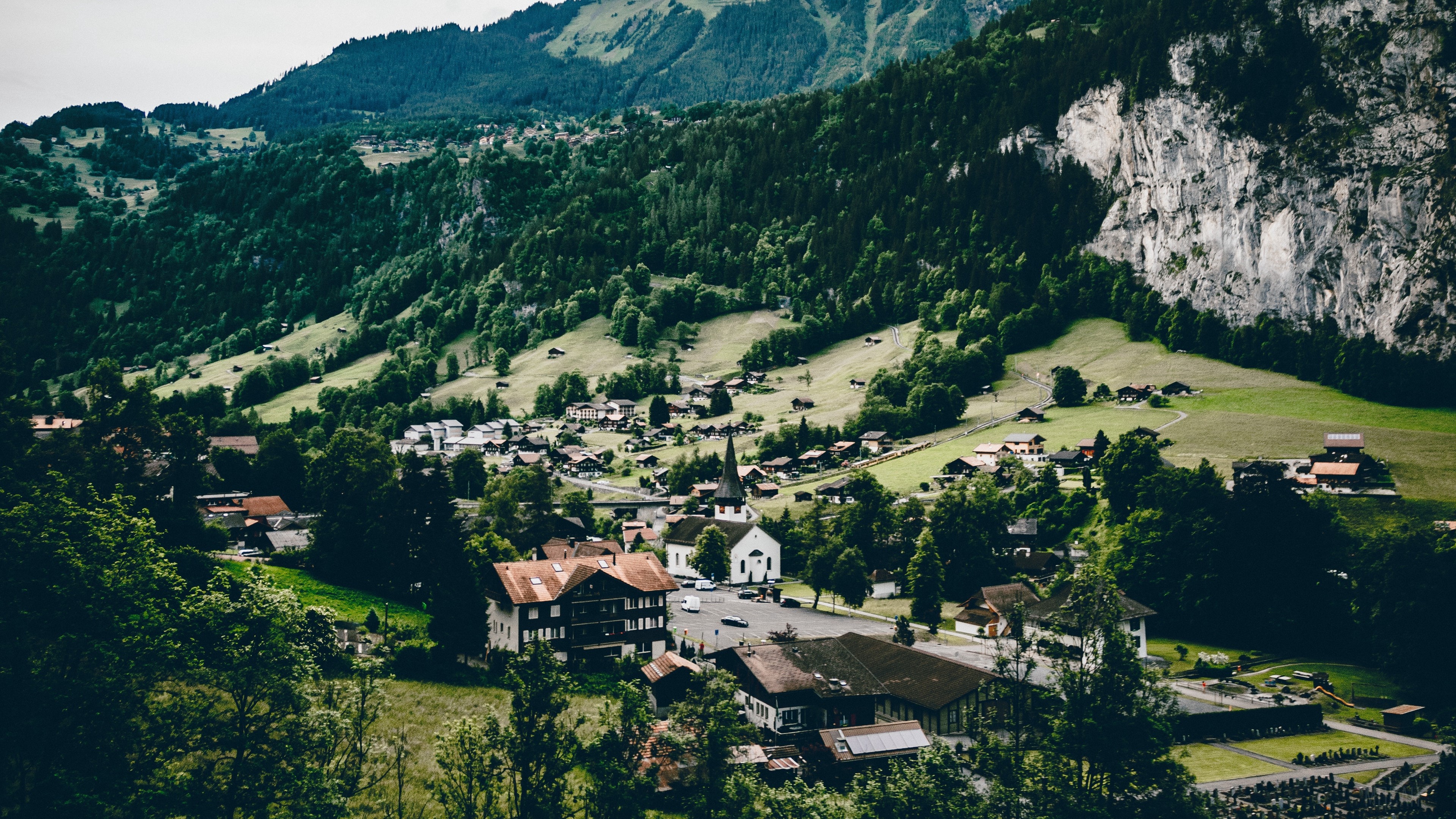 Lauterbrunnen Village and Mountains 4K HD Wallpaper