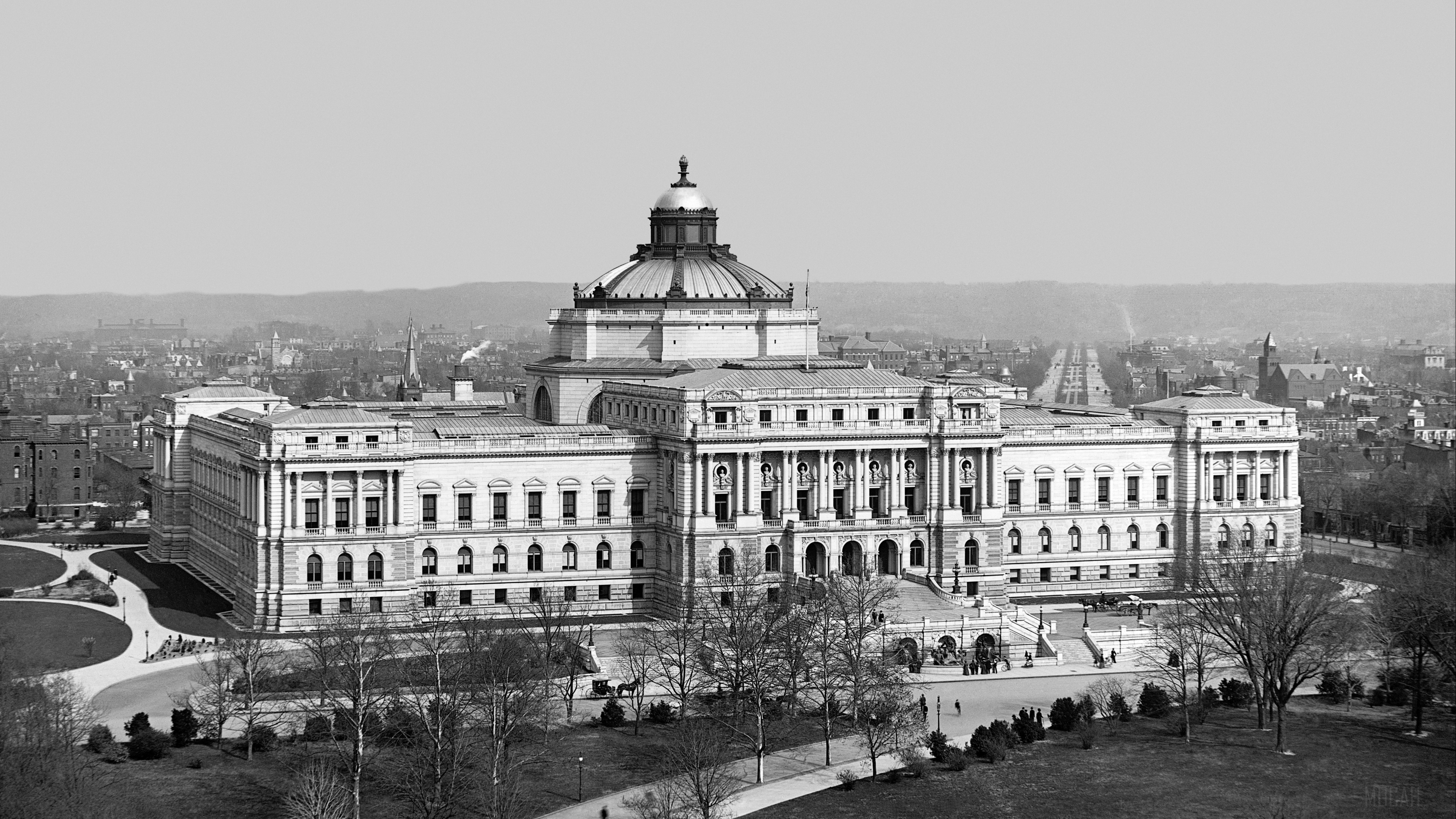 The Library of Congress in Washington, DC, BW 4K HD Wallpaper