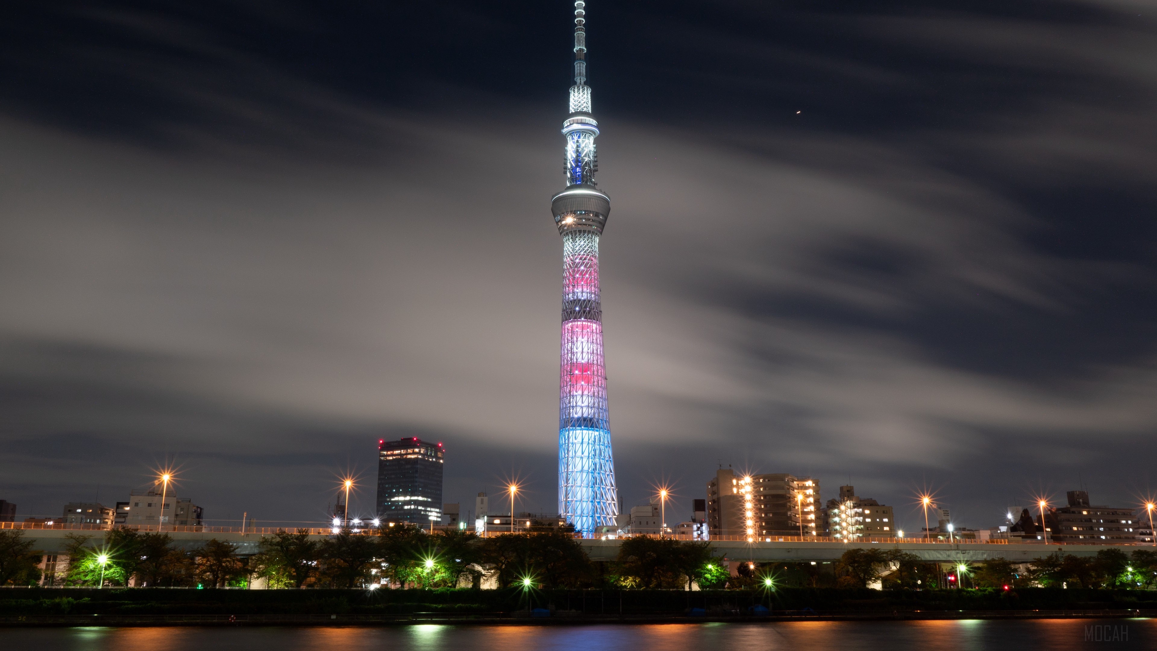 Tokyo Skytree at night with city skyline HD Wallpaper