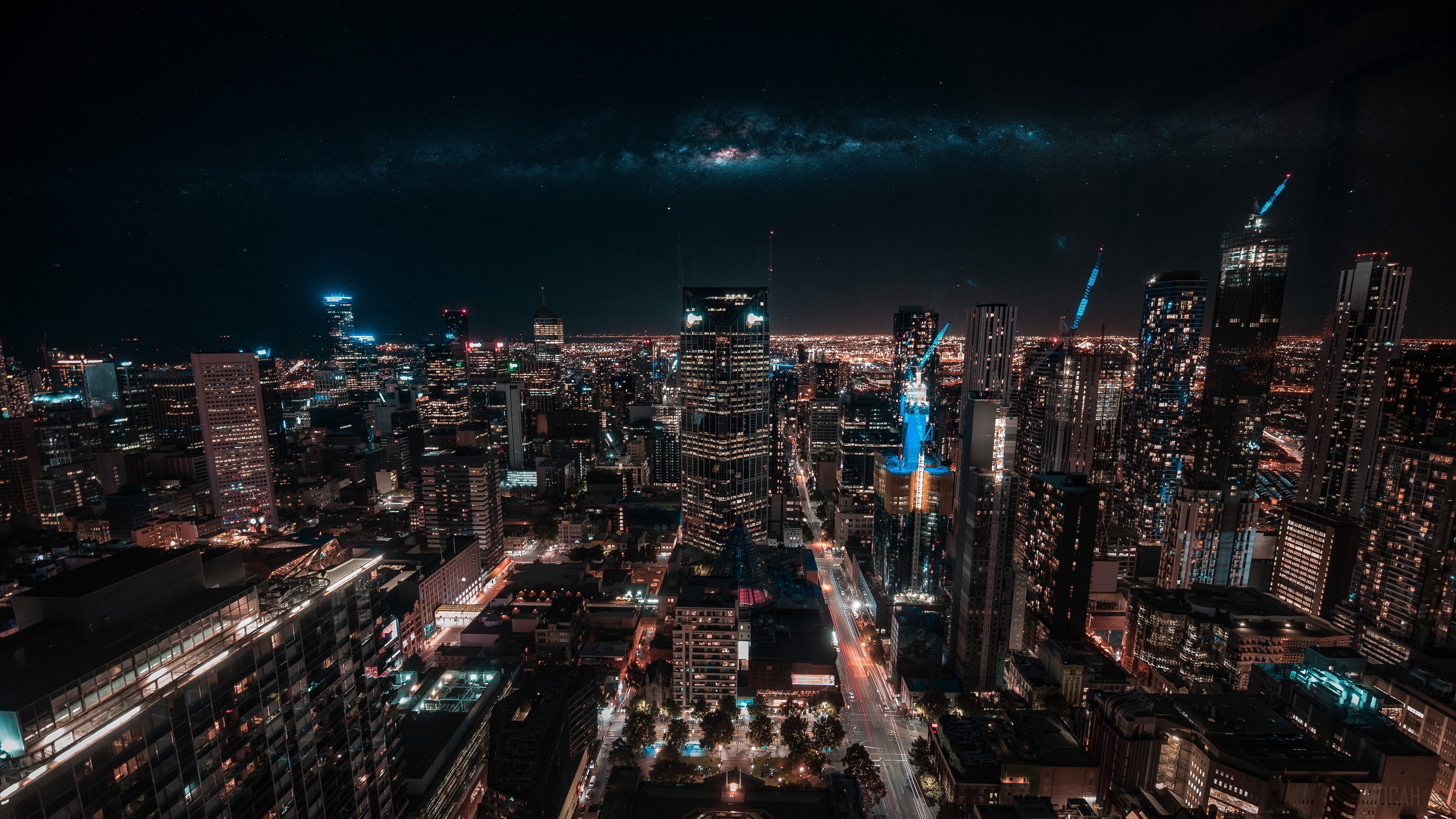 Melbourne skyscrapers at night, top view 4K HD Wallpaper