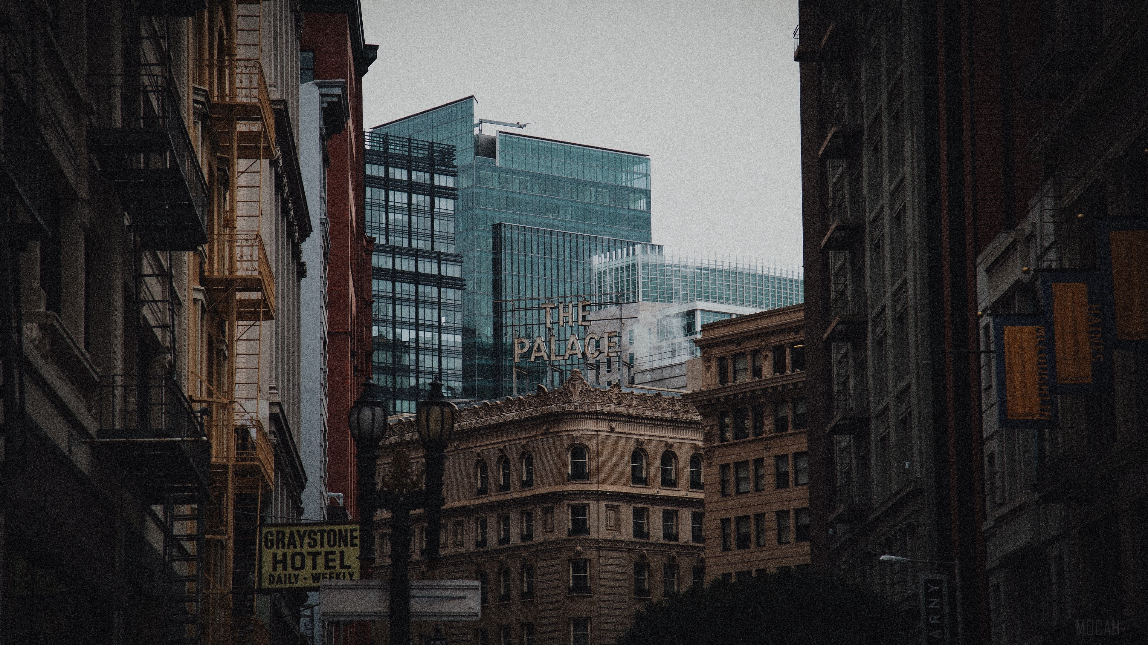 The Palace Hotel and Graystone Hotel in a city HD Wallpaper