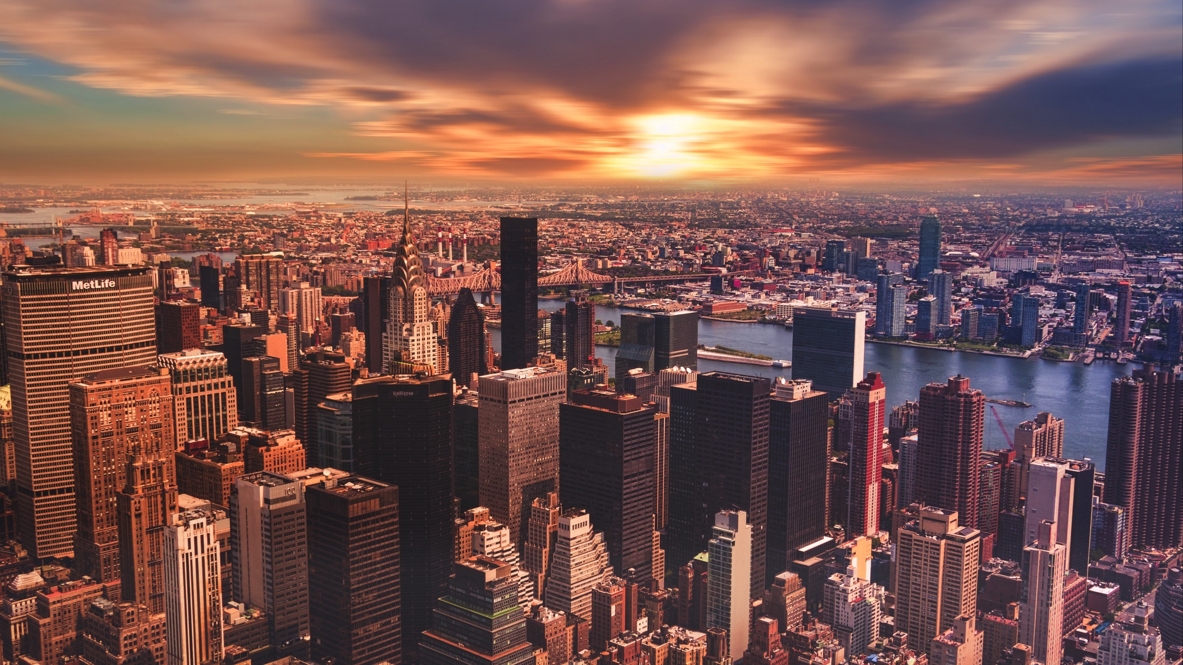 New York City skyscrapers at sunset 4K HD Wallpaper