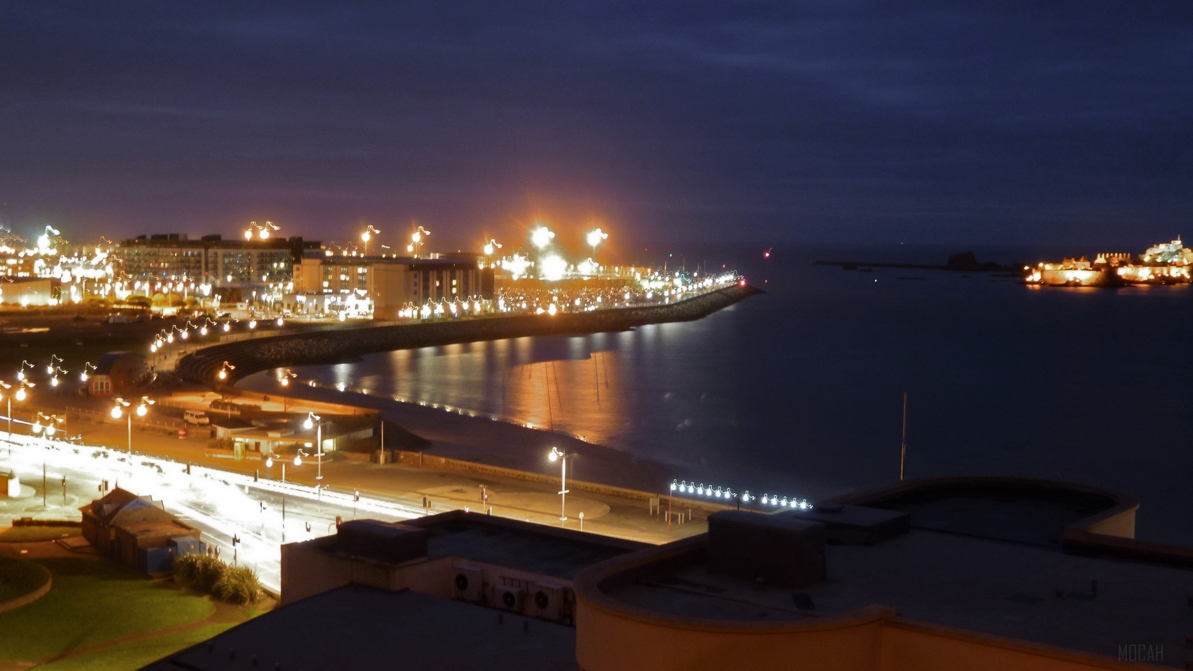 St Helier waterfront at night HD Wallpaper