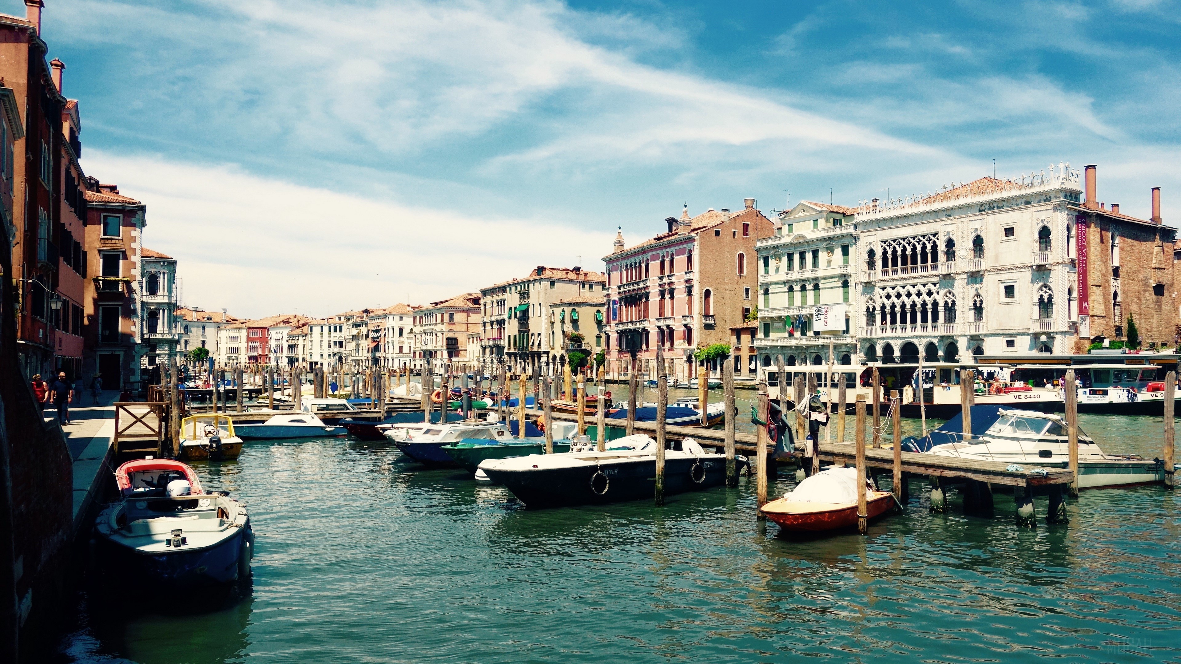 Venice, Italy: Grand Canal with Boats 4K HD Wallpaper