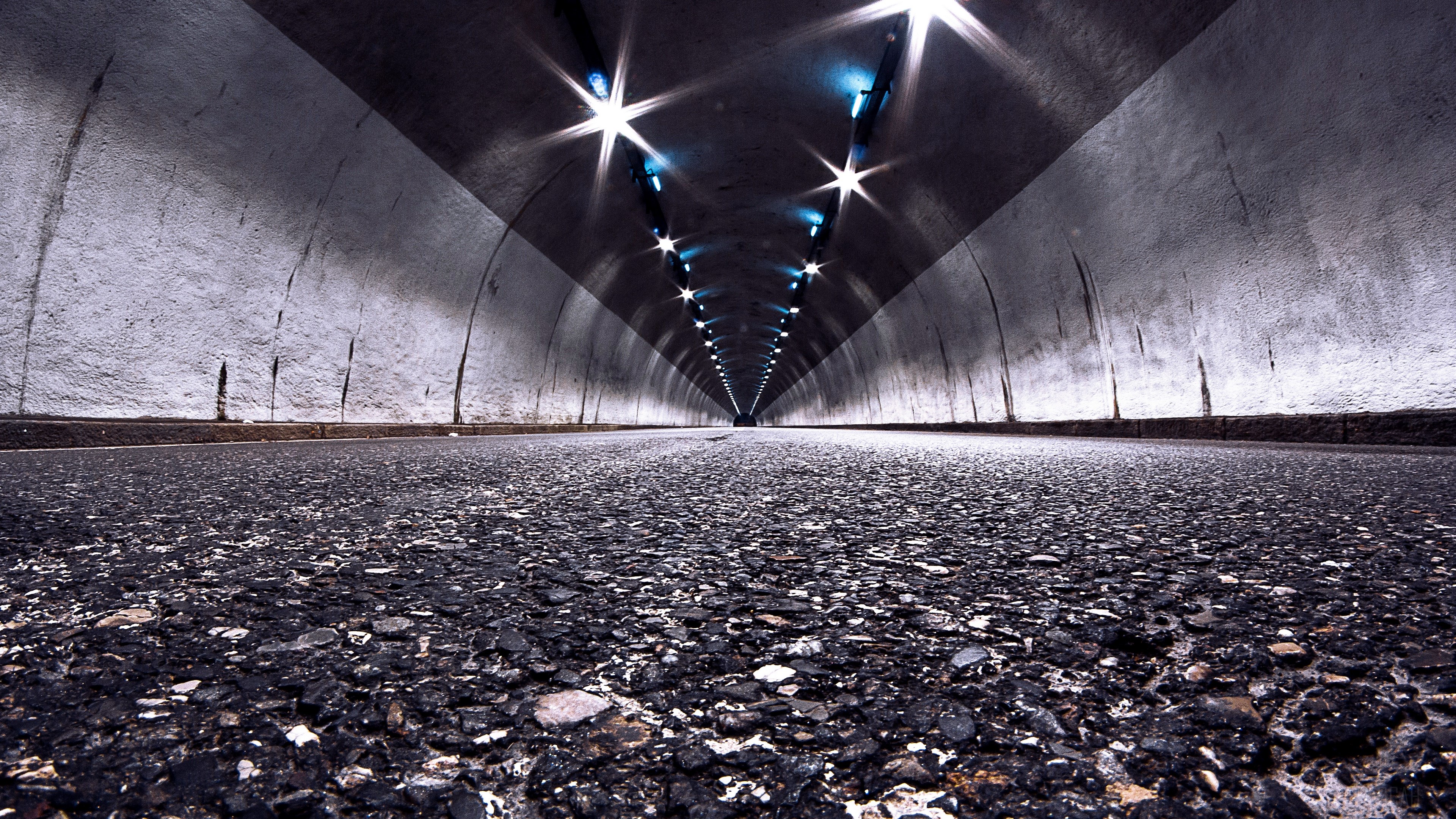 Road in a tunnel at night 4K HD Wallpaper