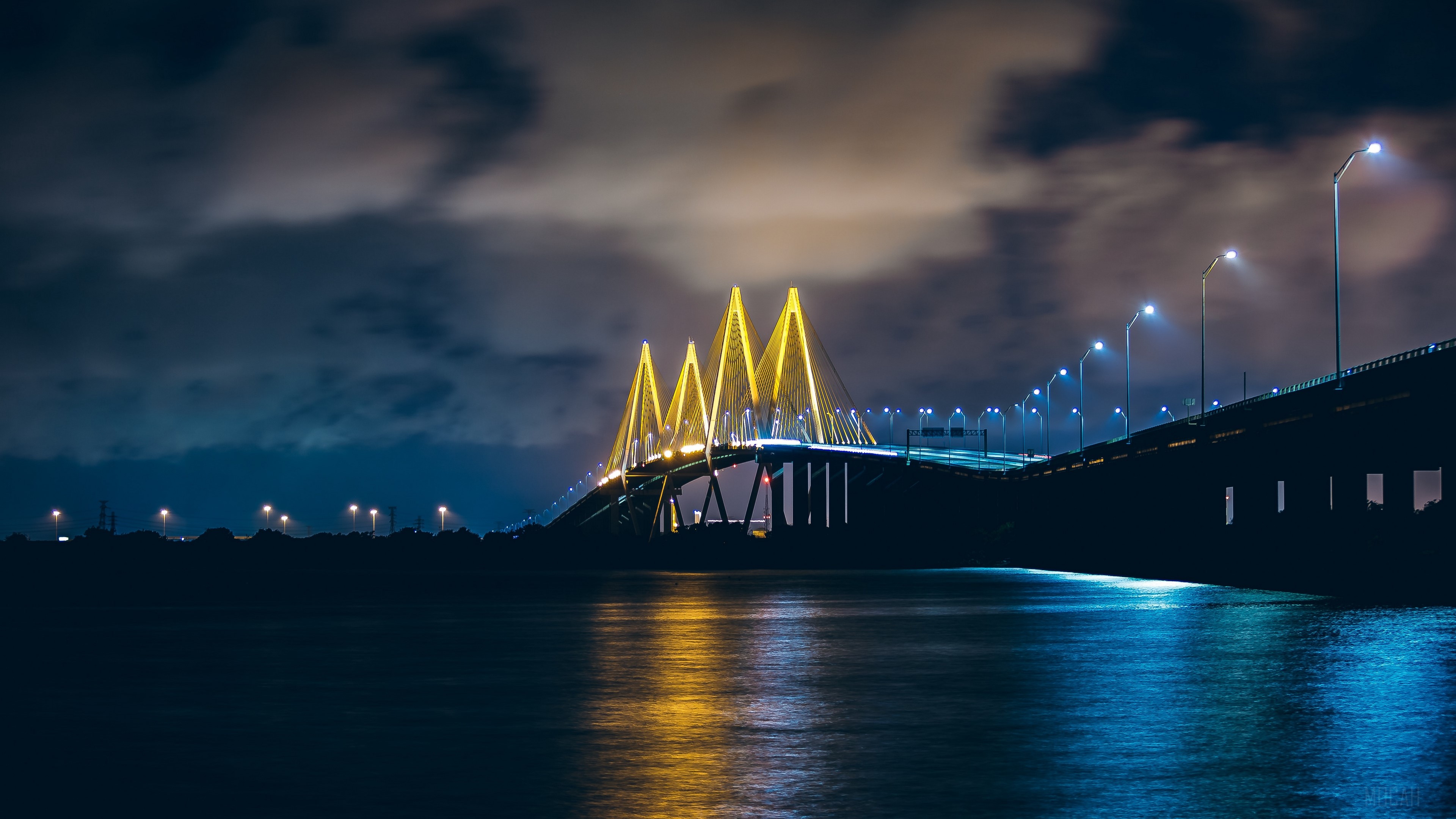 Baytown Bridge at night, United States 4K HD Wallpaper