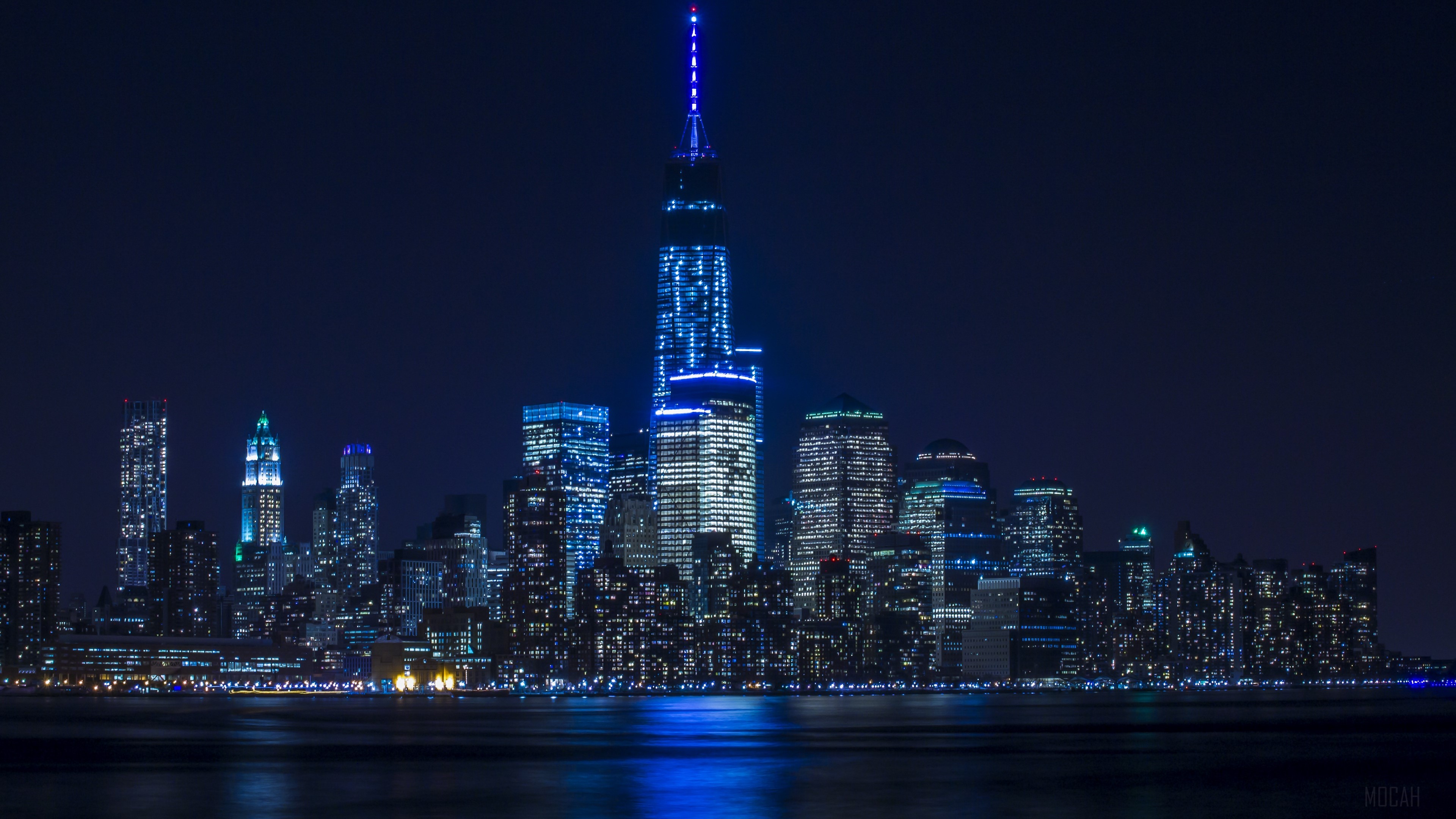 New York City skyline at night with One World Trade Center HD Wallpaper