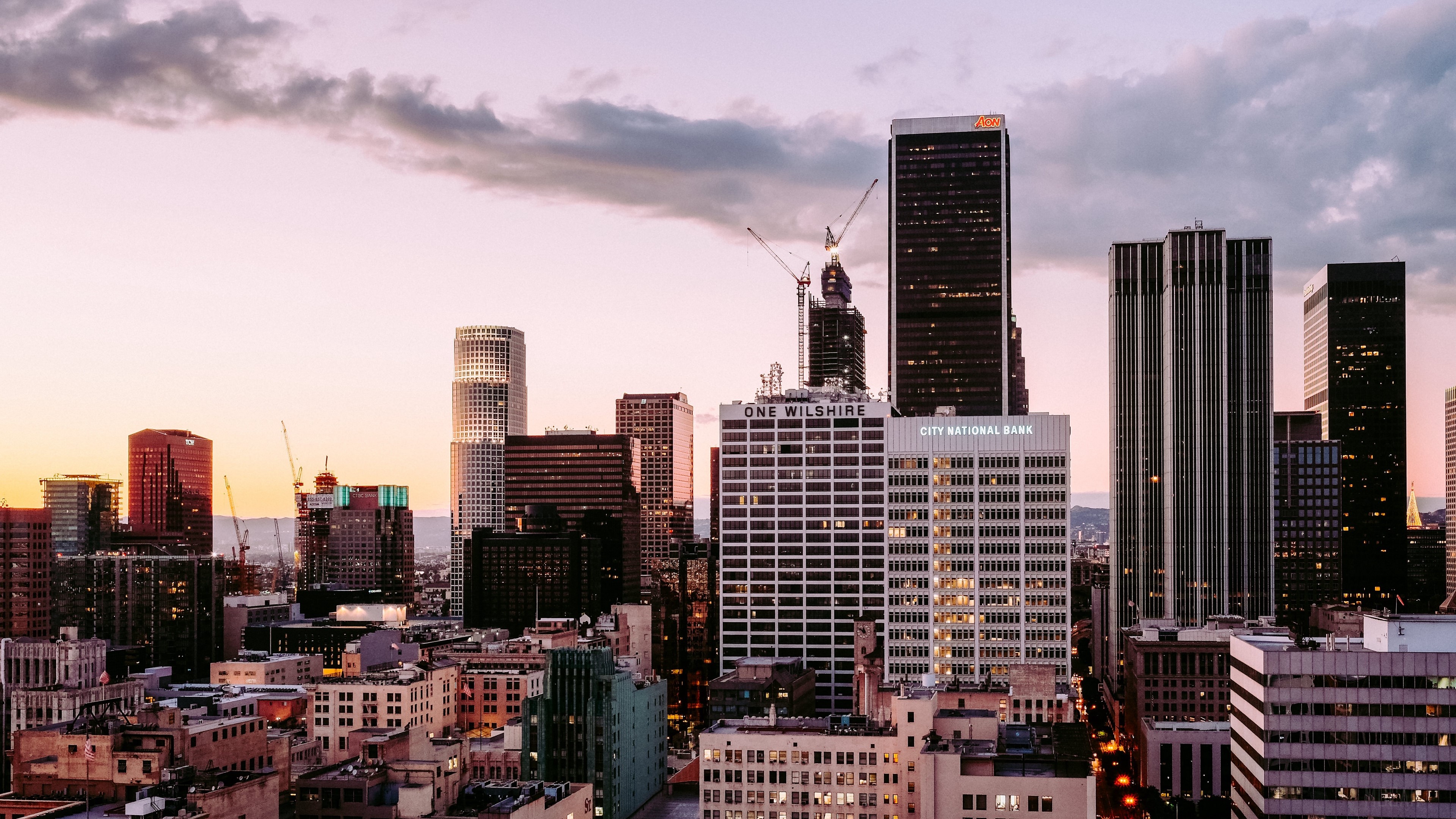 Los Angeles skyscrapers at sunset 4K HD Wallpaper