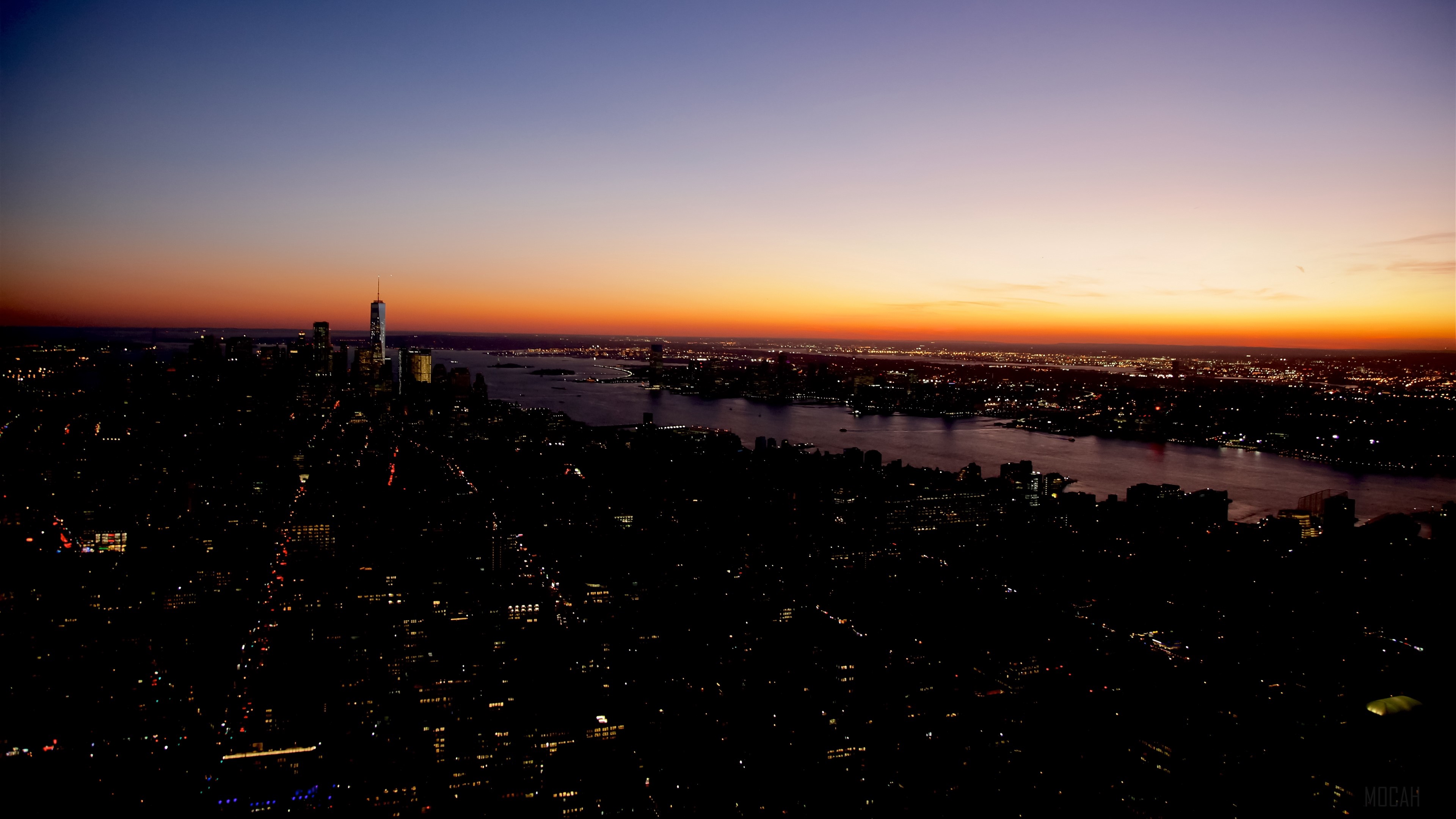 New York City skyline at dusk from above, 4K HD Wallpaper