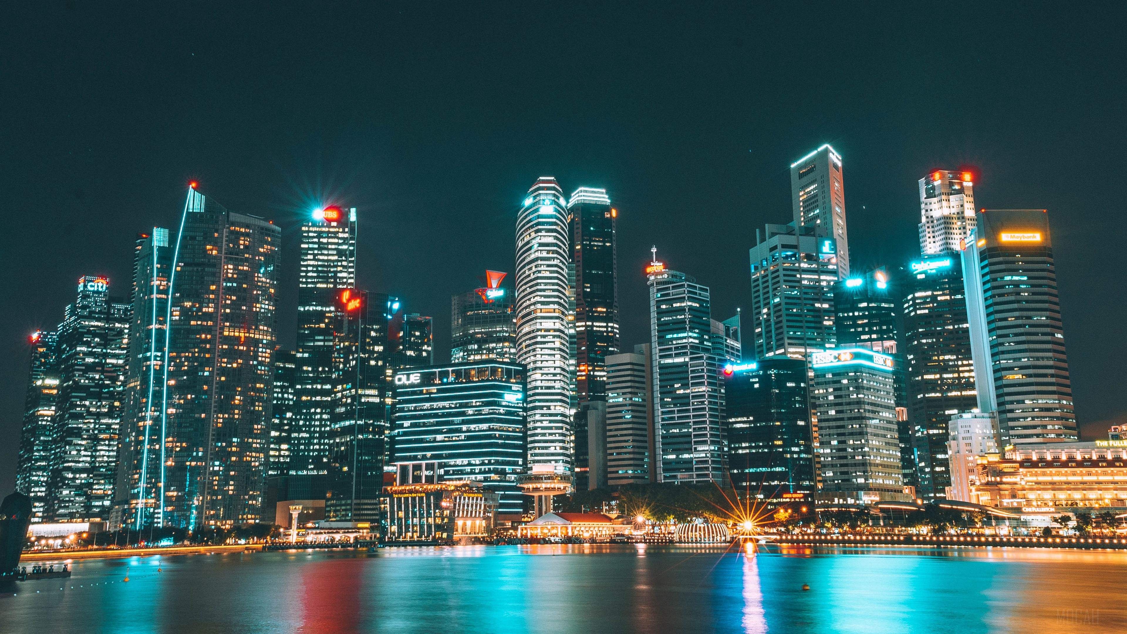 Singapore skyline at night with Marina Bay HD Wallpaper