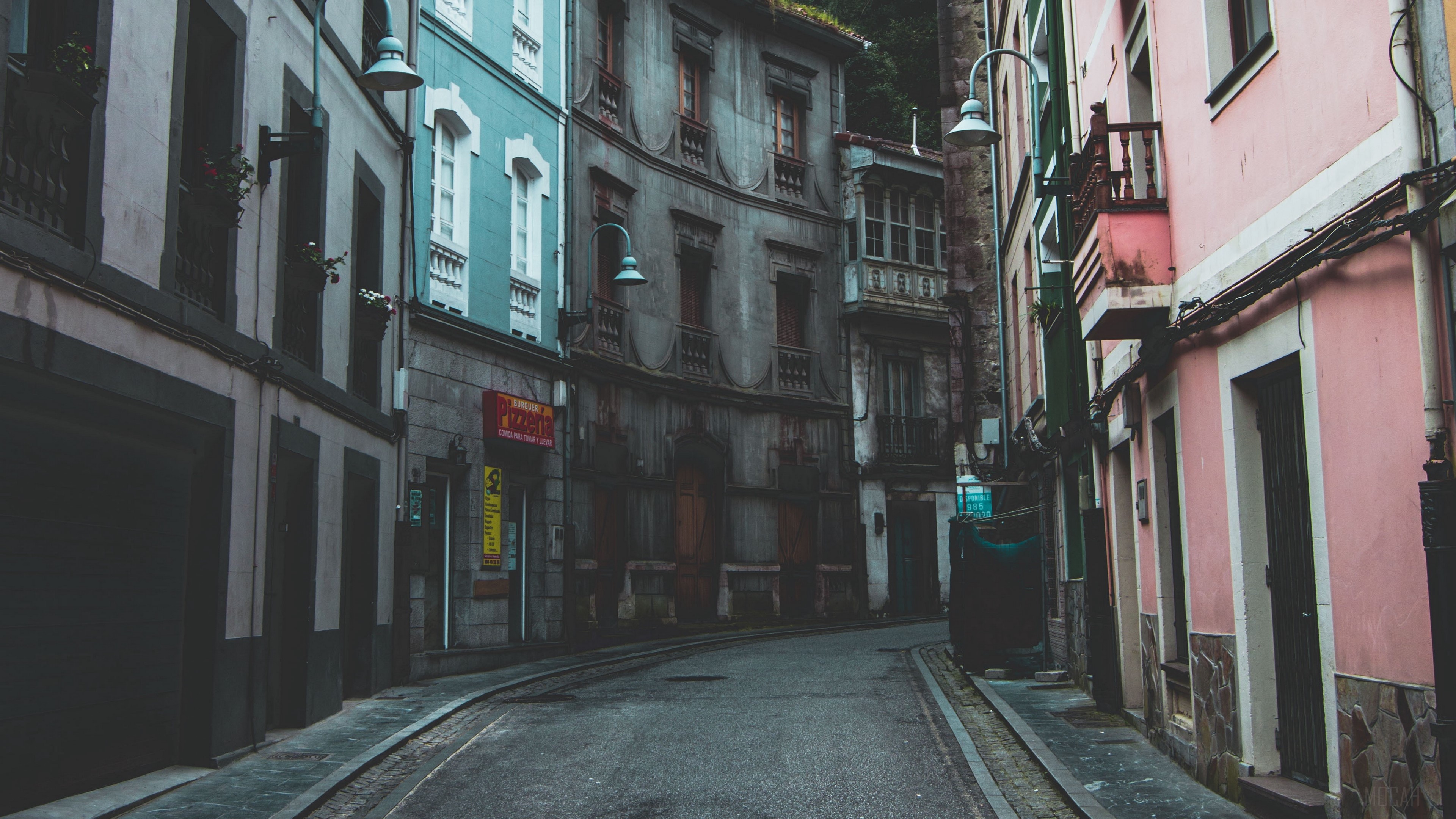 Curved Street and Buildings in Cudillero Spain 4K HD Wallpaper