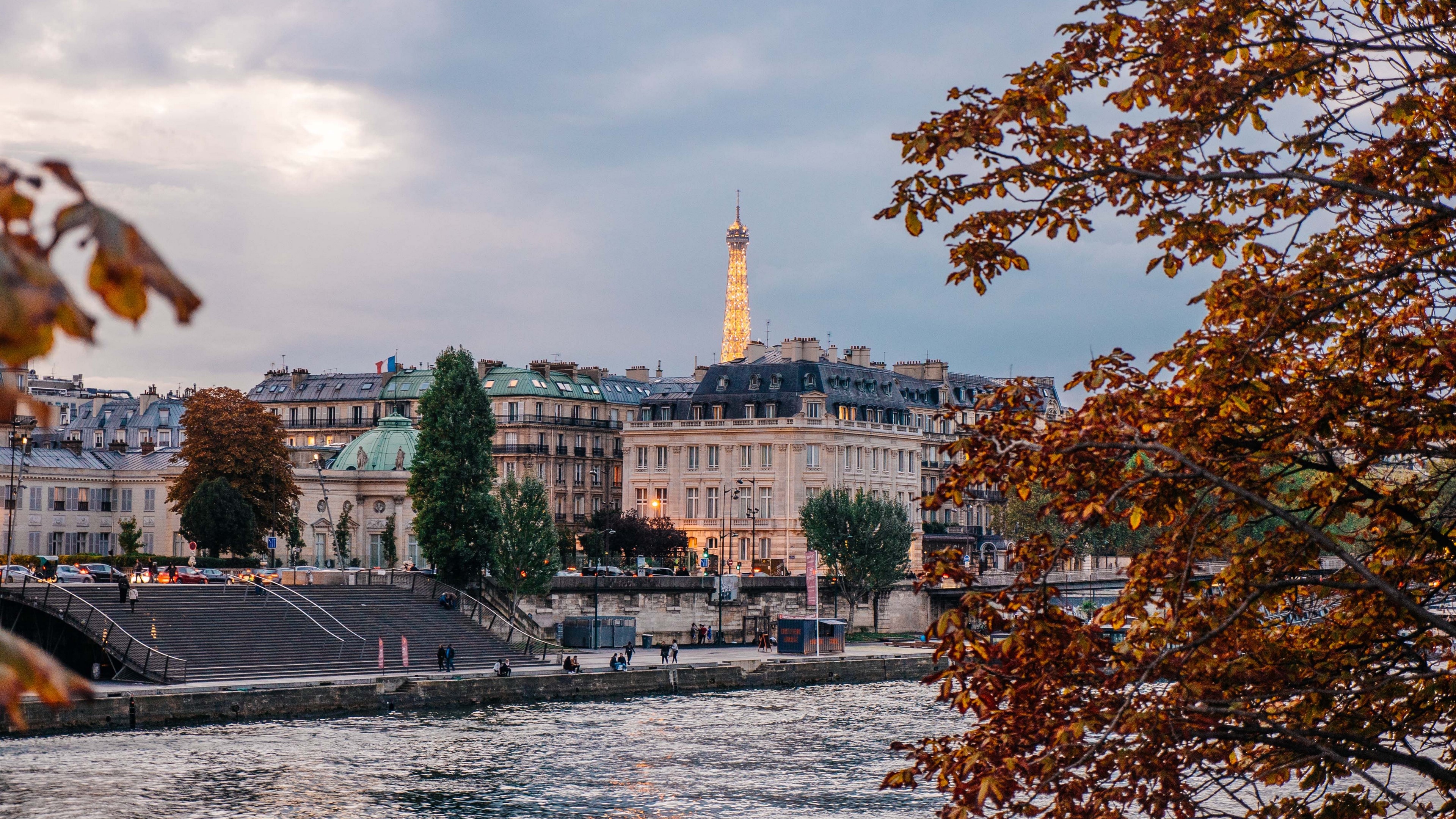 Paris, France with Eiffel Tower and River Seine HD Wallpaper