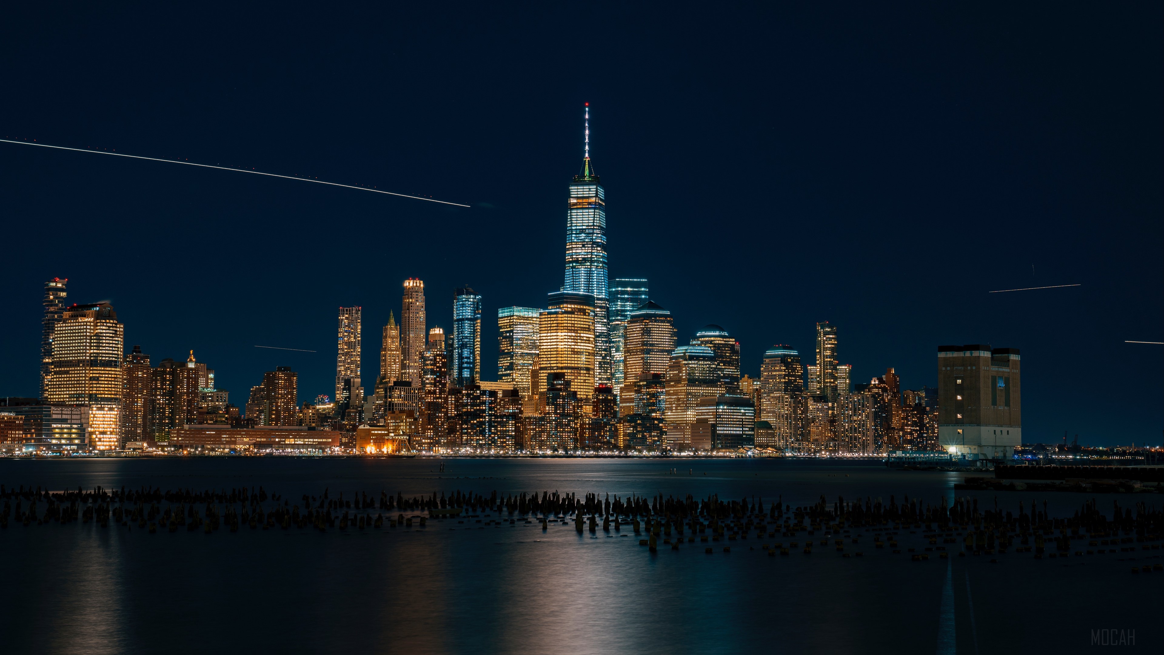 New York City skyline at night, USA HD Wallpaper