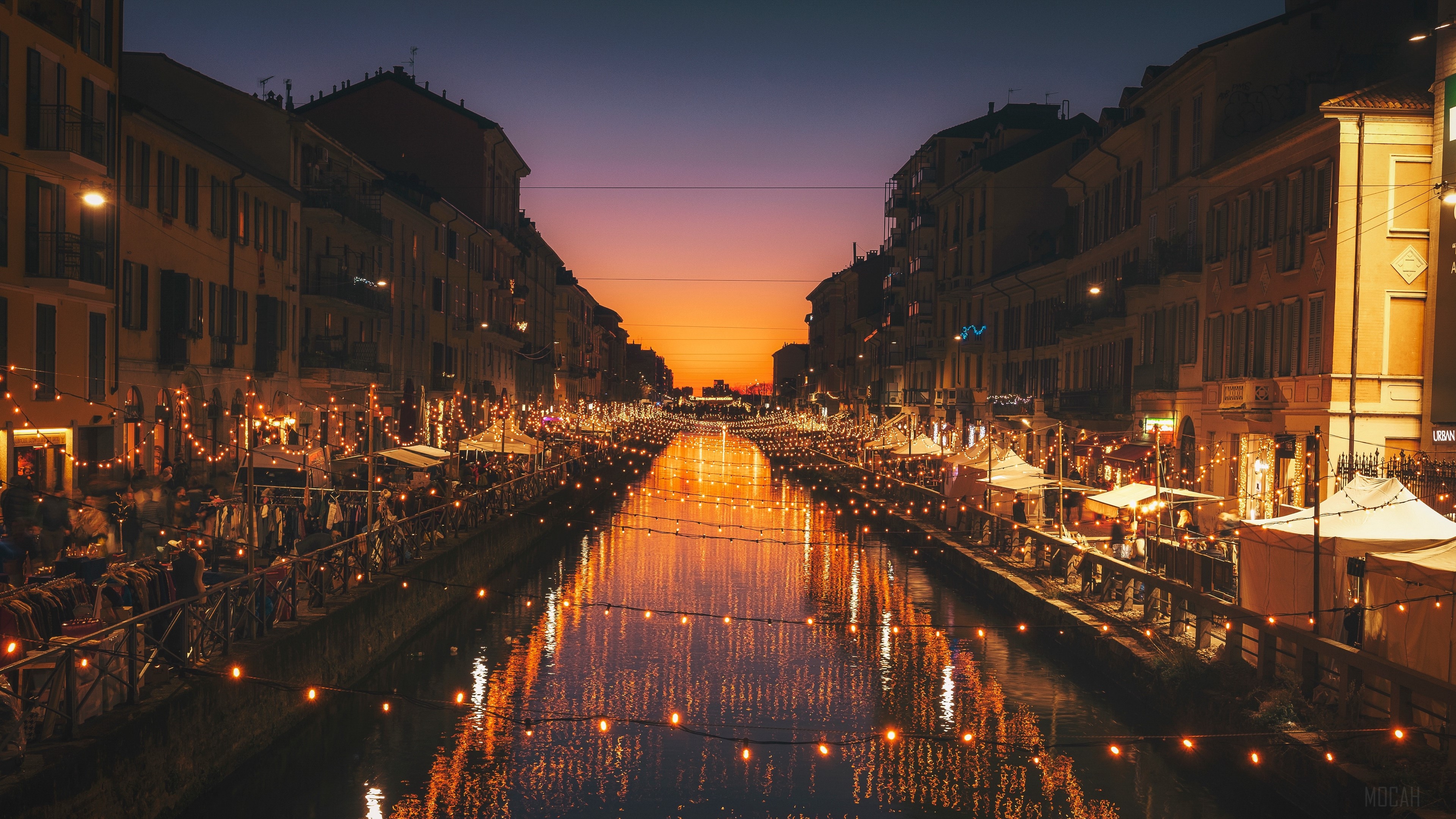 Milan Canal Evening Glow 4K HD Wallpaper
