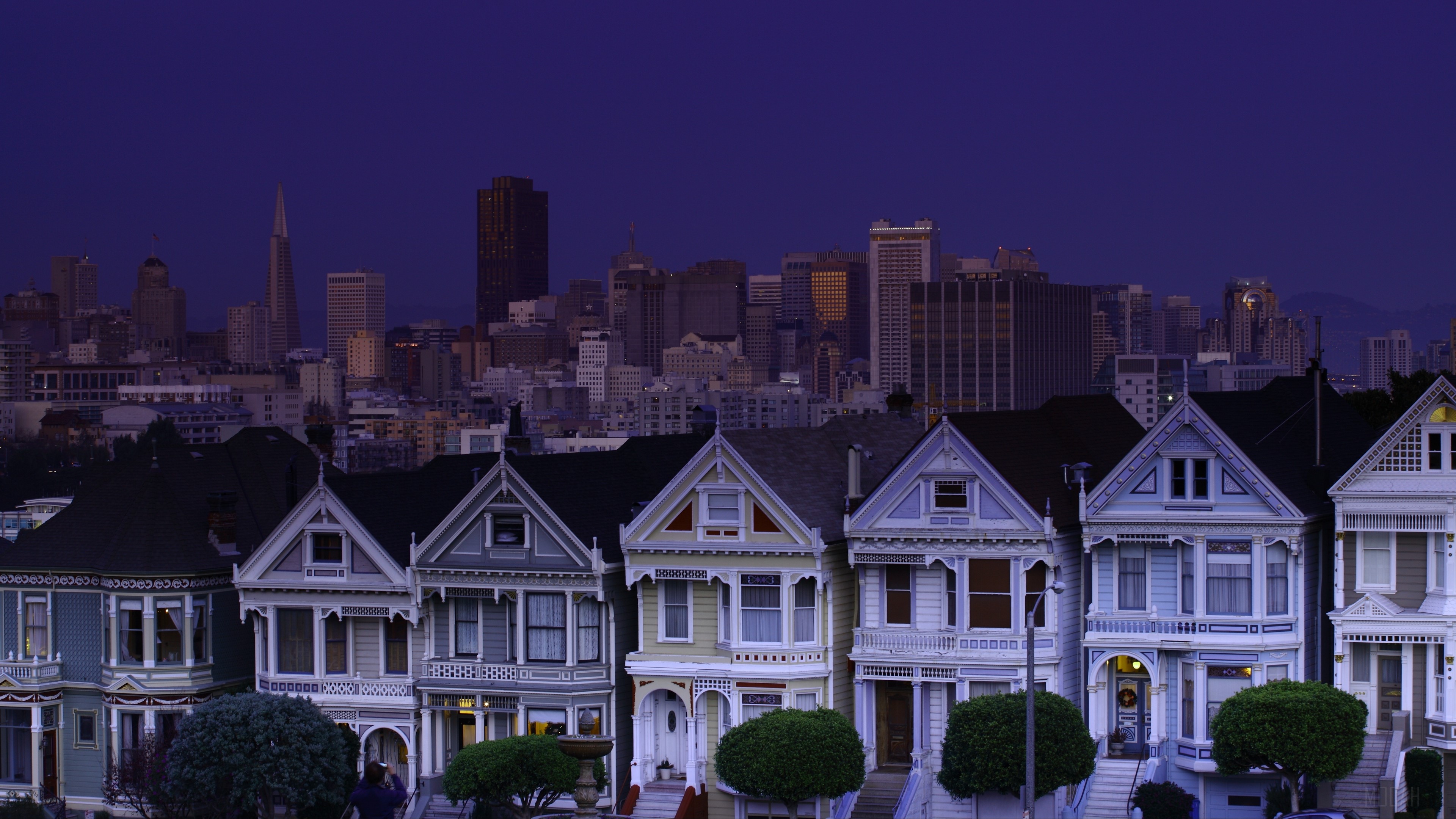San Francisco Painted Ladies at Dusk HD Wallpaper